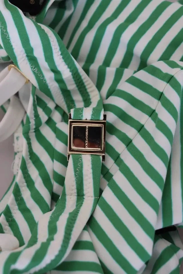 Dolce & Gabbana White Green Stripes One Piece Beachwear Swimwear - IT1 | XS - One-Piece Swimsuits