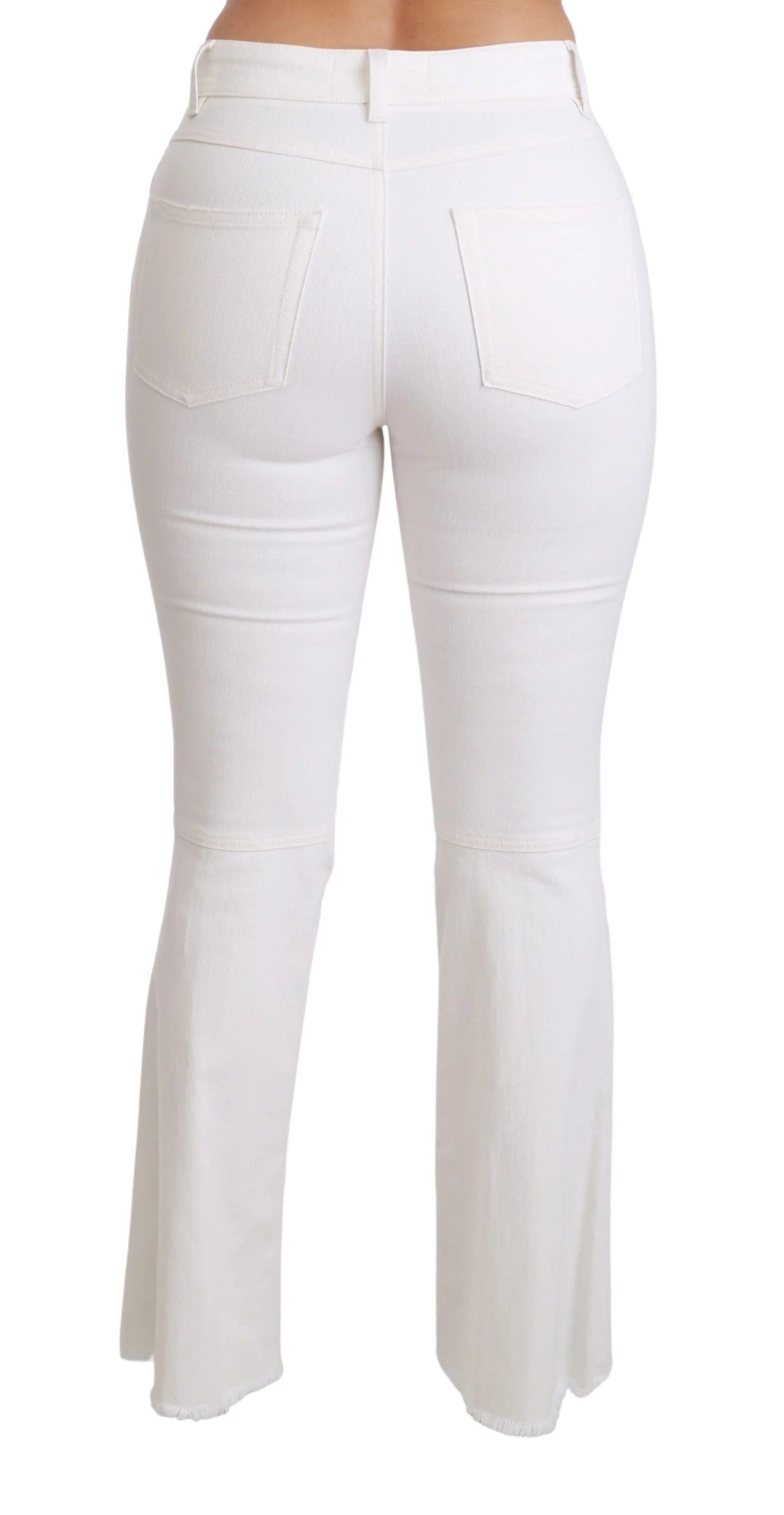 Dolce & Gabbana White Heart Flared Stretch Cotton Pants - Jeans