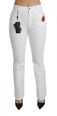 Dolce & Gabbana White Heart Flared Stretch Cotton Pants - Jeans