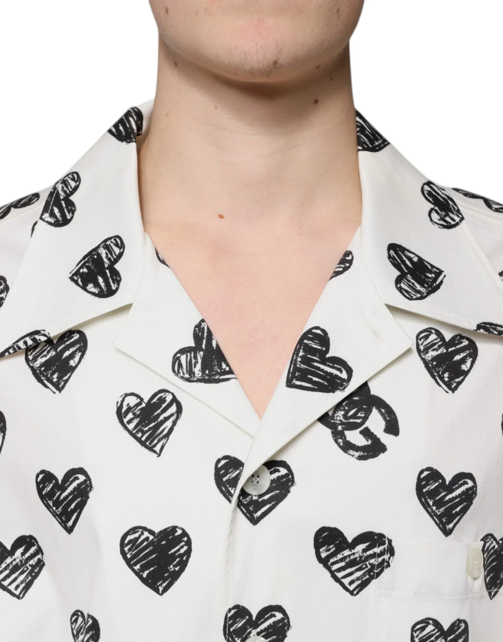 Dolce & Gabbana White Heart Print Short Sleeve Casual Shirt - IT43 | 2XL - Shirts