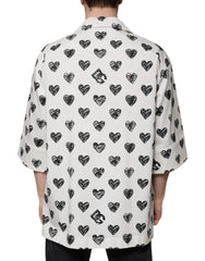 Dolce & Gabbana White Heart Print Short Sleeve Casual Shirt - IT43 | 2XL - Shirts