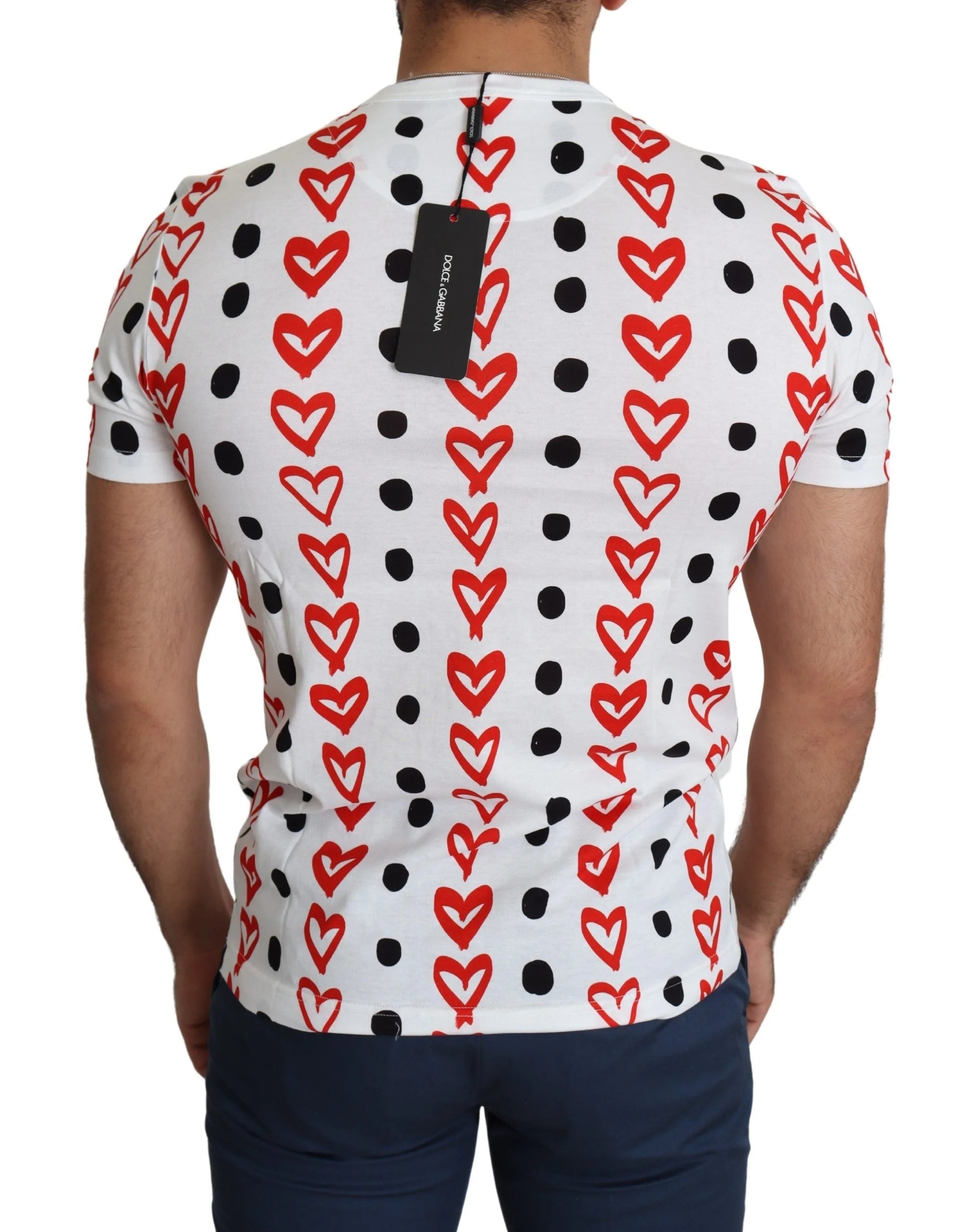 Dolce & Gabbana White Hearts Print Cotton Men Top T-shirt - IT48 | M - T-Shirts
