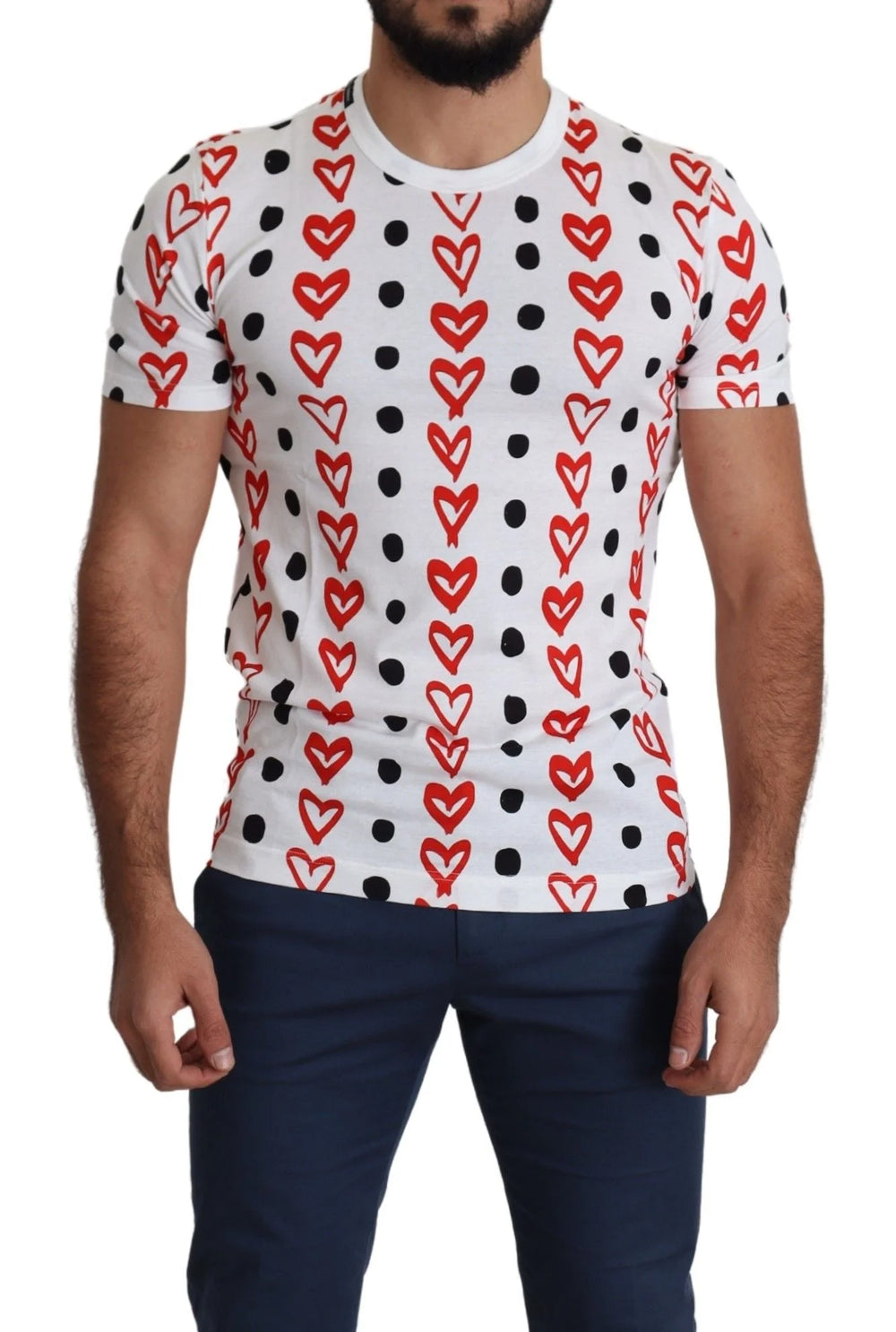 Dolce & Gabbana White Hearts Print Cotton Men Top T-shirt - IT48 | M - T-Shirts