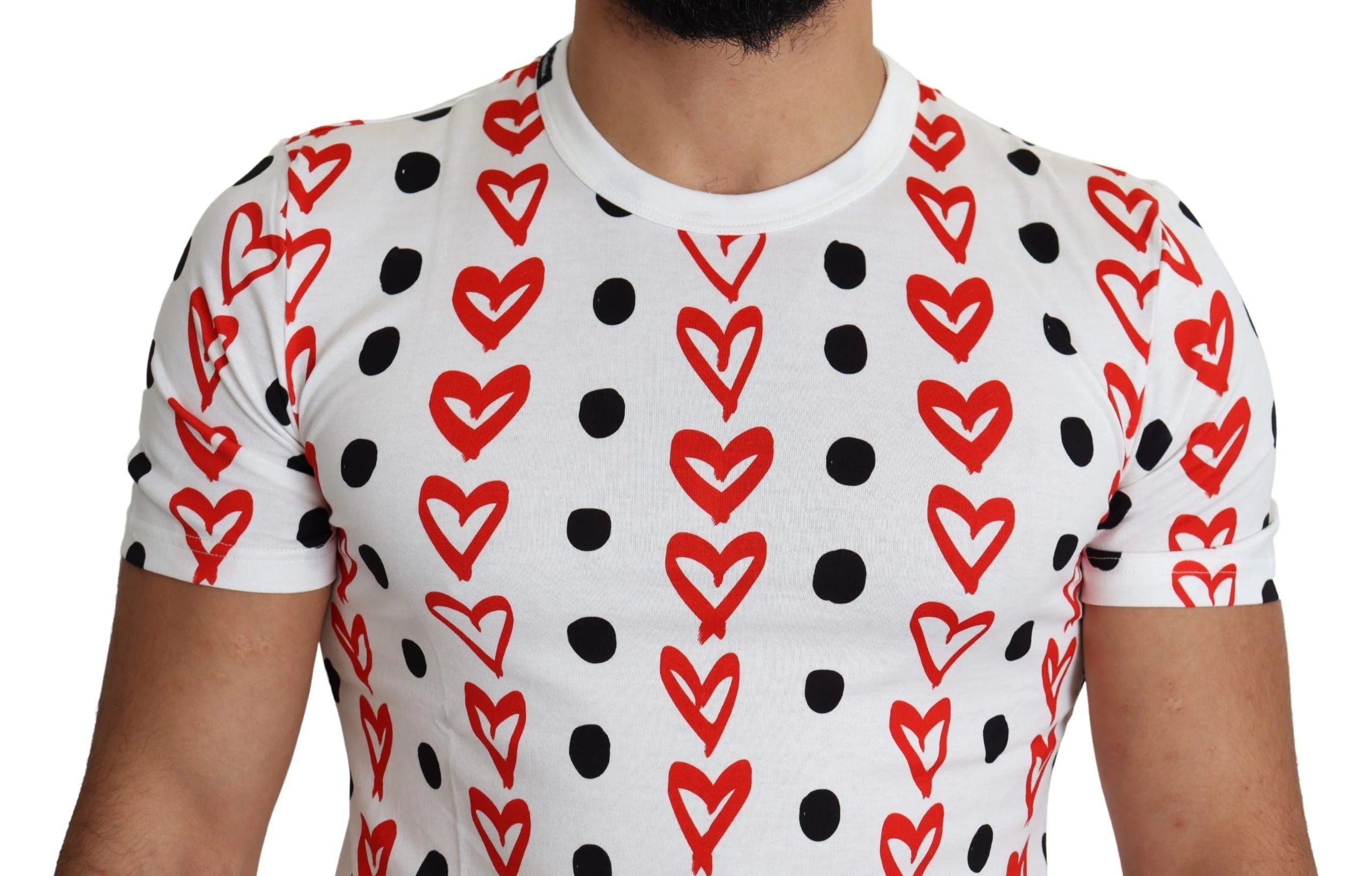 Dolce & Gabbana White Hearts Print Cotton Men Top T-shirt - IT48 | M - T-Shirts