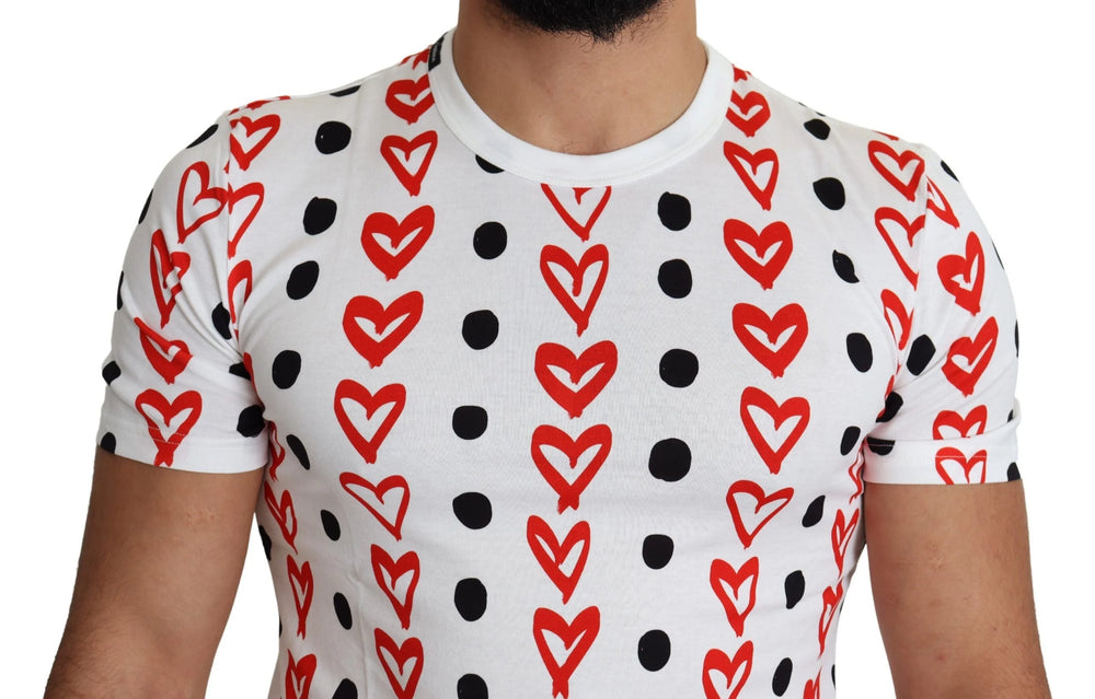 Dolce & Gabbana White Hearts Print Cotton Men Top T-shirt - IT48 | M - T-Shirts