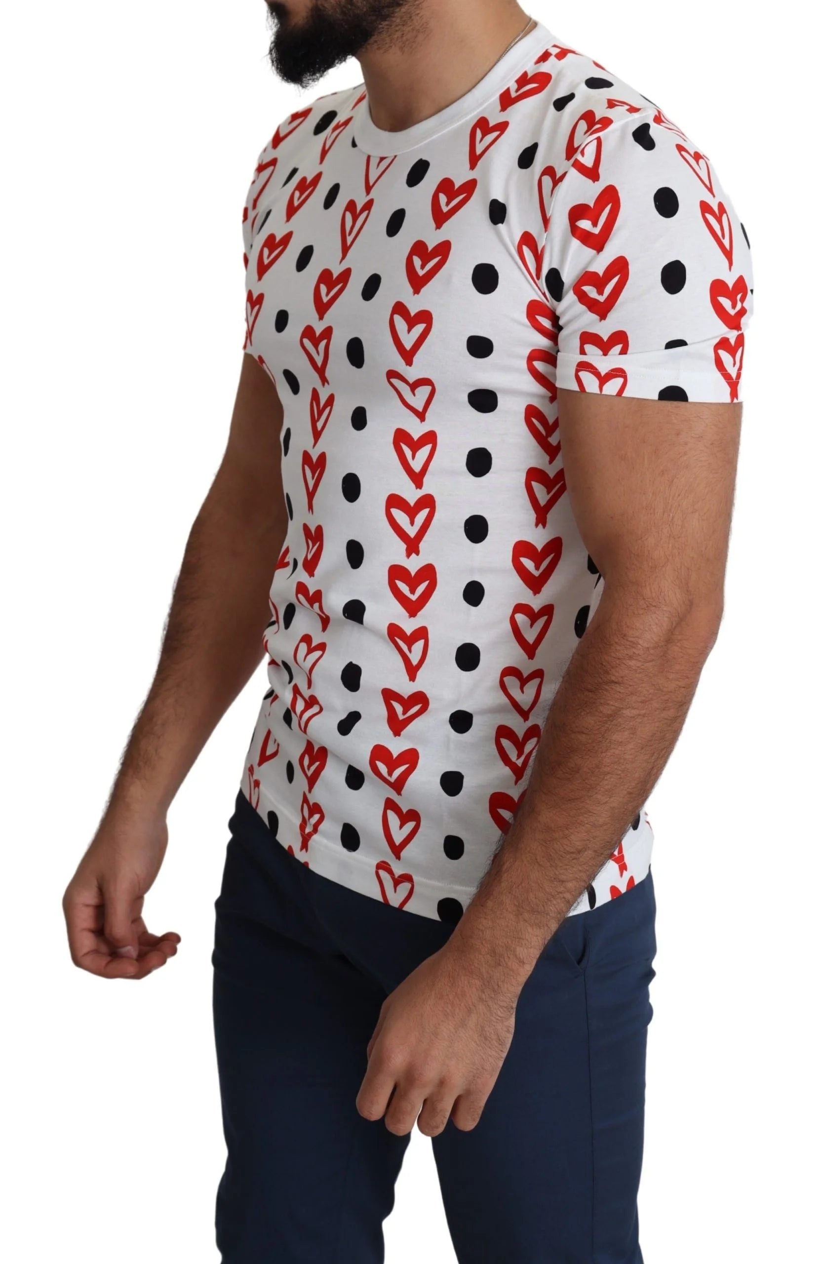 Dolce & Gabbana White Hearts Print Cotton Men Top T-shirt - IT48 | M - T-Shirts