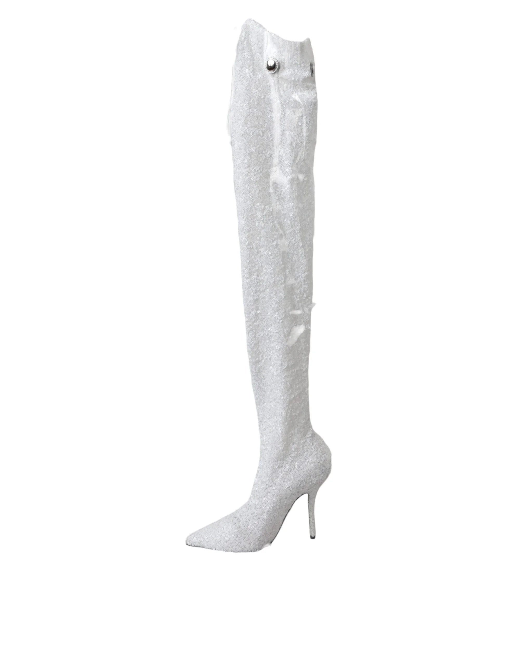 Dolce & Gabbana White Heels Stiletto Knee High Boots Shoes - Boots