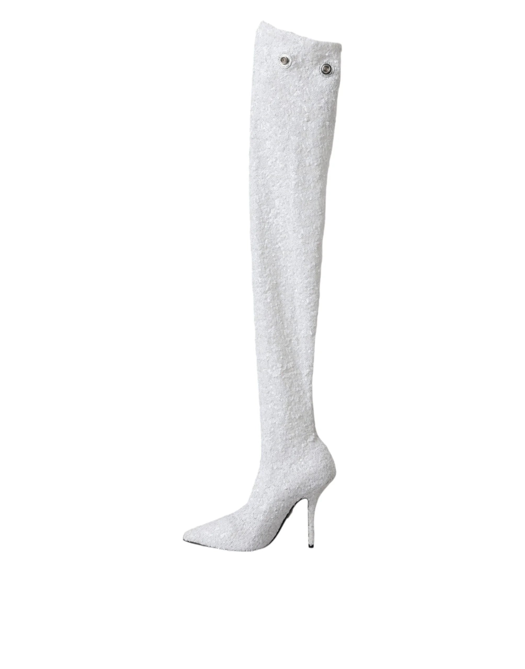 Dolce & Gabbana White Heels Stiletto Knee High Boots Shoes - Boots