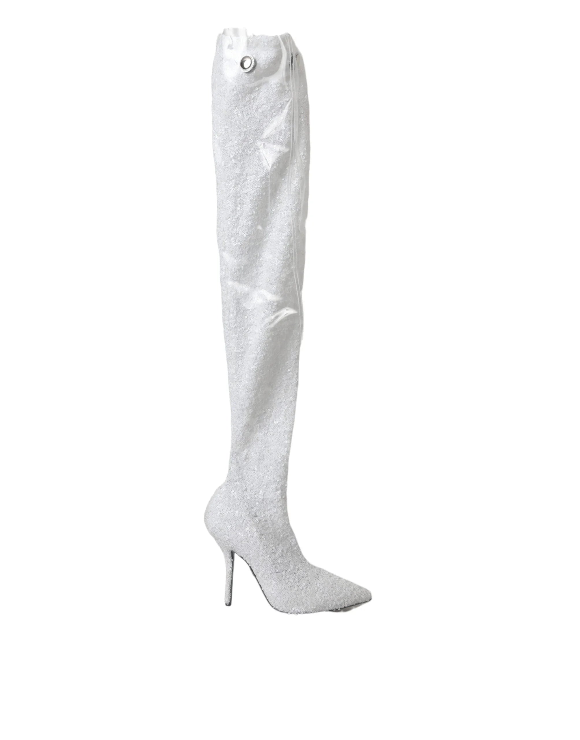 Dolce & Gabbana White Heels Stiletto Knee High Boots Shoes - Boots
