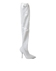 Dolce & Gabbana White Heels Stiletto Knee High Boots Shoes - Boots