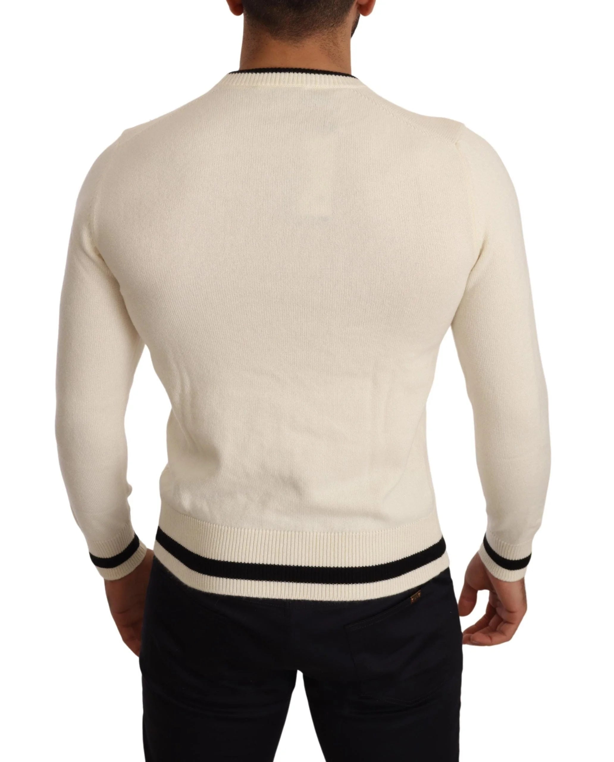 Dolce & Gabbana White Heraldic Cashmere Pullover Sweater - IT44 | XS - Sweaters