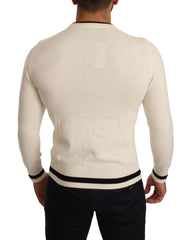 Dolce & Gabbana White Heraldic Cashmere Pullover Sweater - IT44 | XS - Sweaters