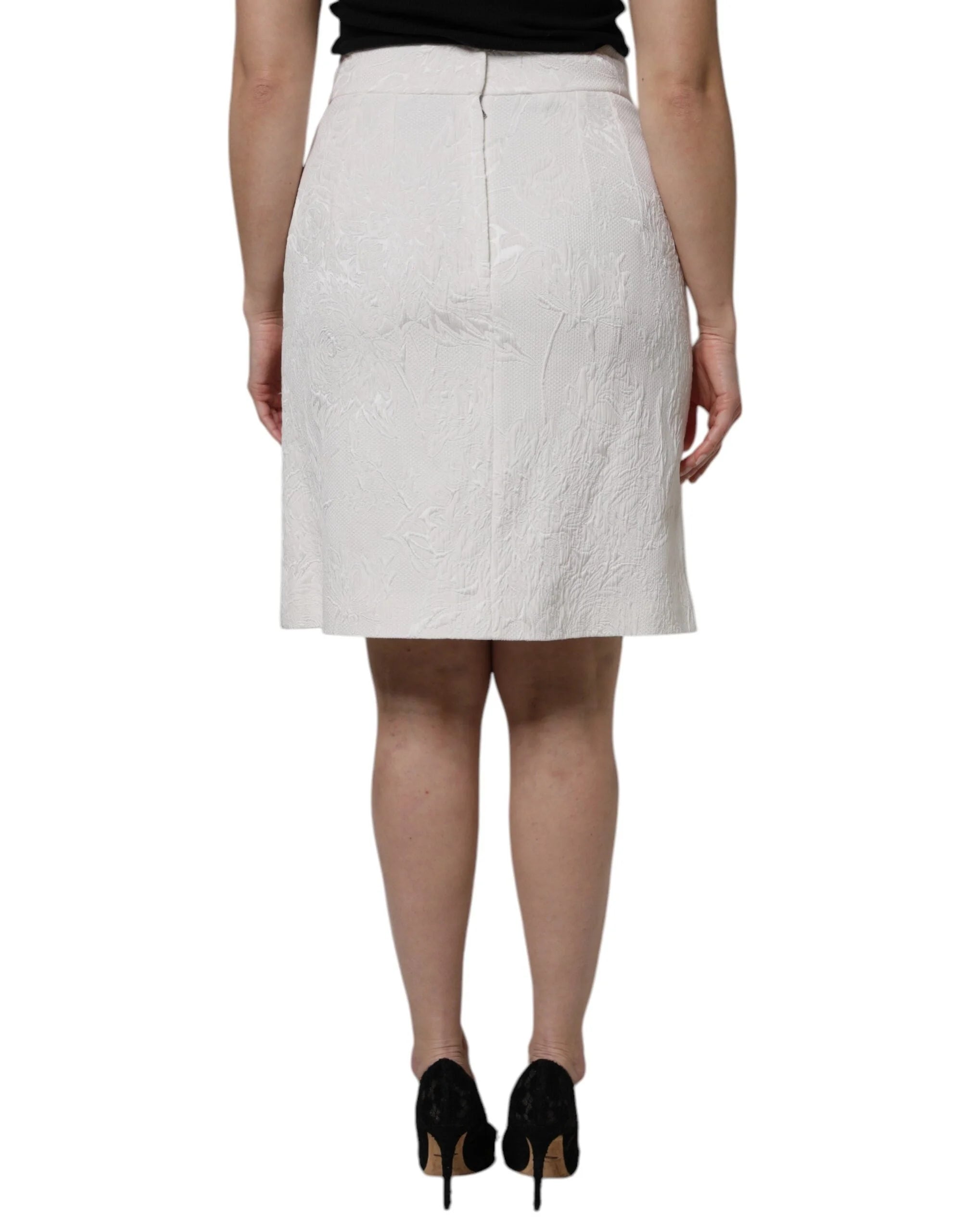 Dolce & Gabbana White High Waist Knee Length Pencil Skirt - IT44 | L - Skirts