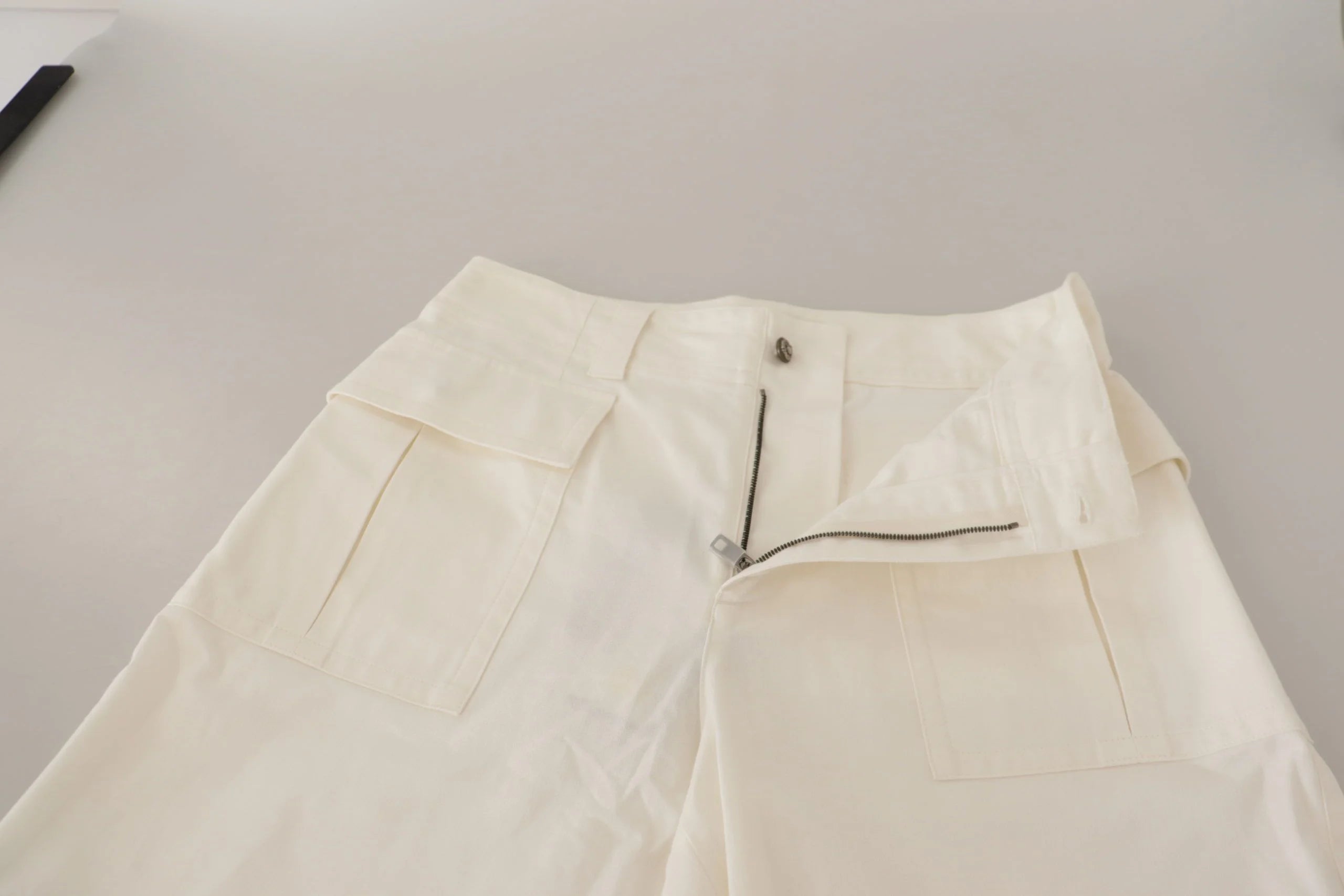 Dolce & Gabbana White High Waist Tapered Women Cotton Pants - Trousers