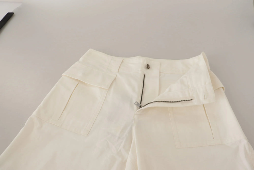 Dolce & Gabbana White High Waist Tapered Women Cotton Pants - Trousers