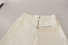 Dolce & Gabbana White High Waist Tapered Women Cotton Pants - Trousers