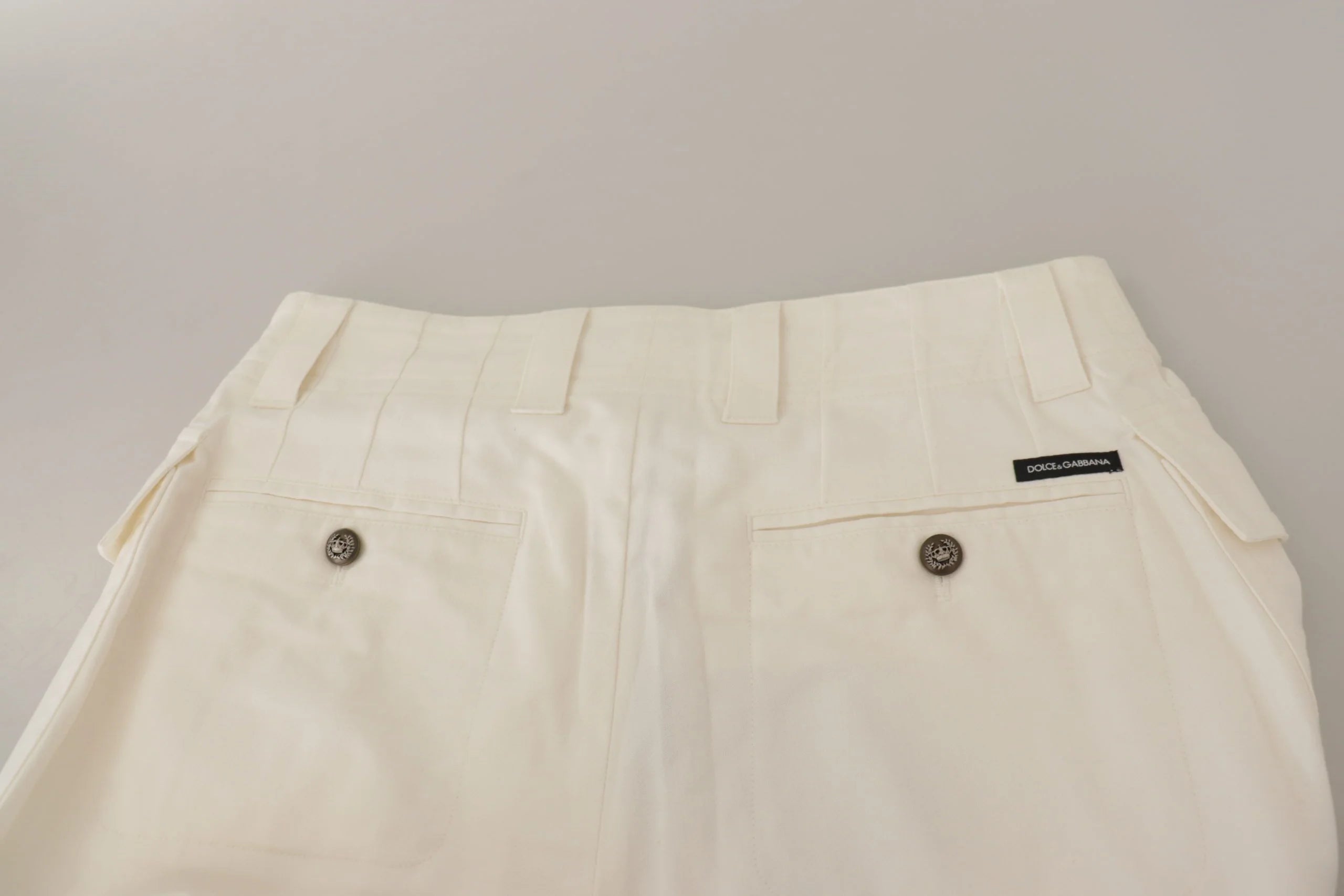 Dolce & Gabbana White High Waist Tapered Women Cotton Pants - Trousers
