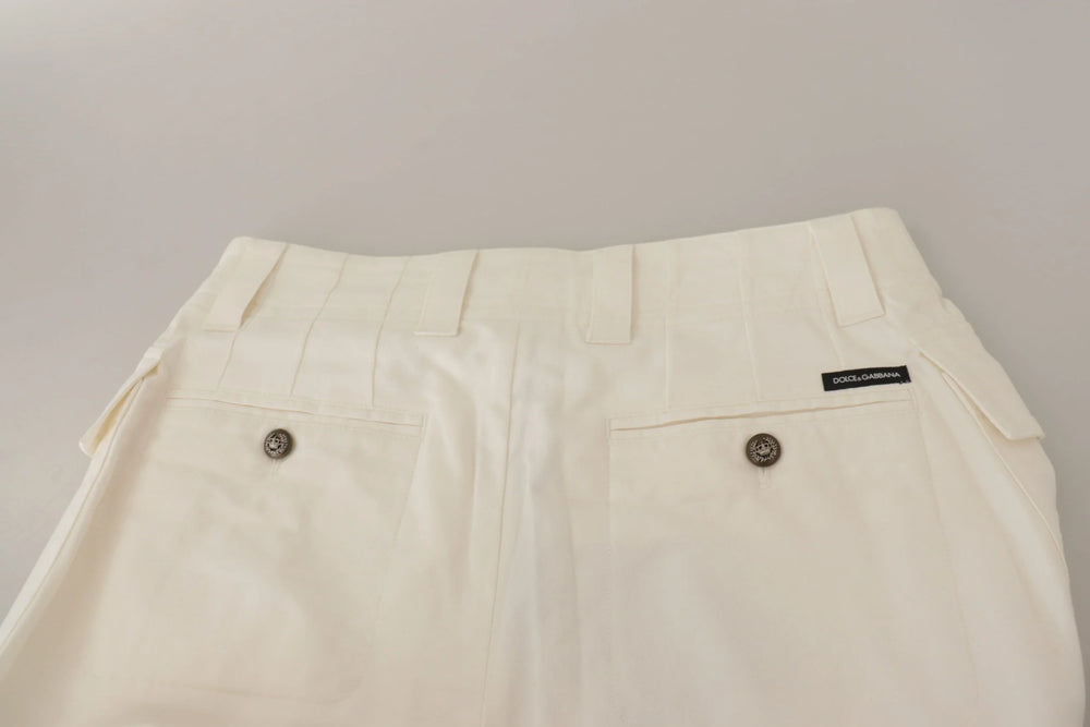 Dolce & Gabbana White High Waist Tapered Women Cotton Pants - Trousers