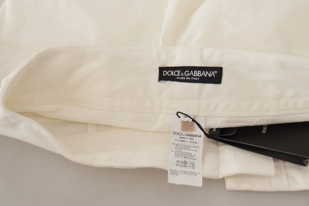 Dolce & Gabbana White High Waist Tapered Women Cotton Pants - Trousers