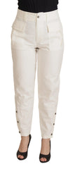 Dolce & Gabbana White High Waist Tapered Women Cotton Pants - Trousers