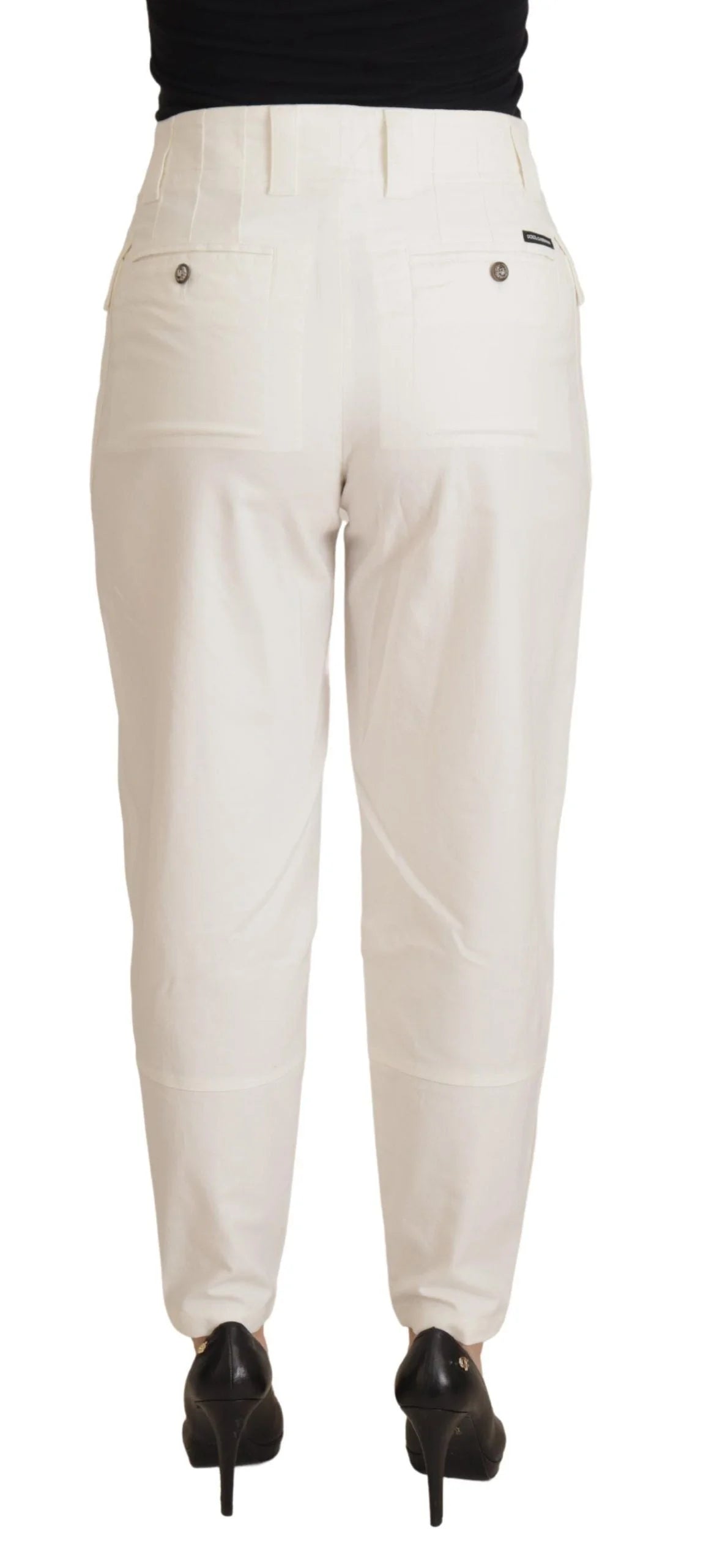 Dolce & Gabbana White High Waist Tapered Women Cotton Pants - Trousers