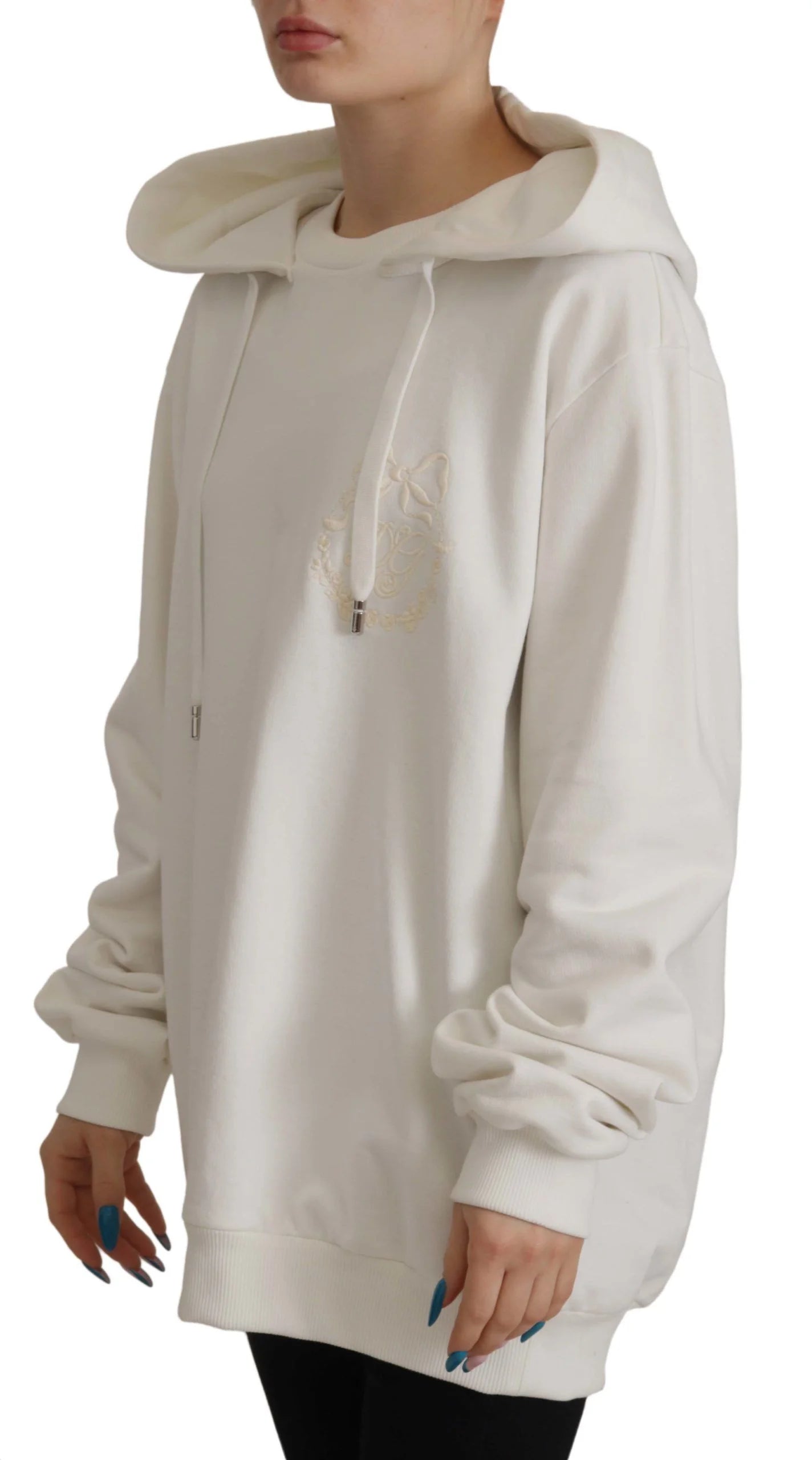 Dolce & Gabbana White Hoodie Pullover Embroidered Sweater - IT40|S - Hoodies