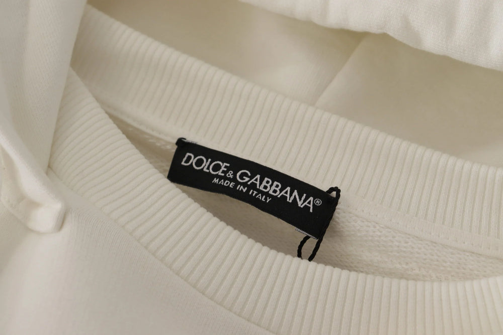 Dolce & Gabbana White Hoodie Pullover Embroidered Sweater - IT40|S - Hoodies