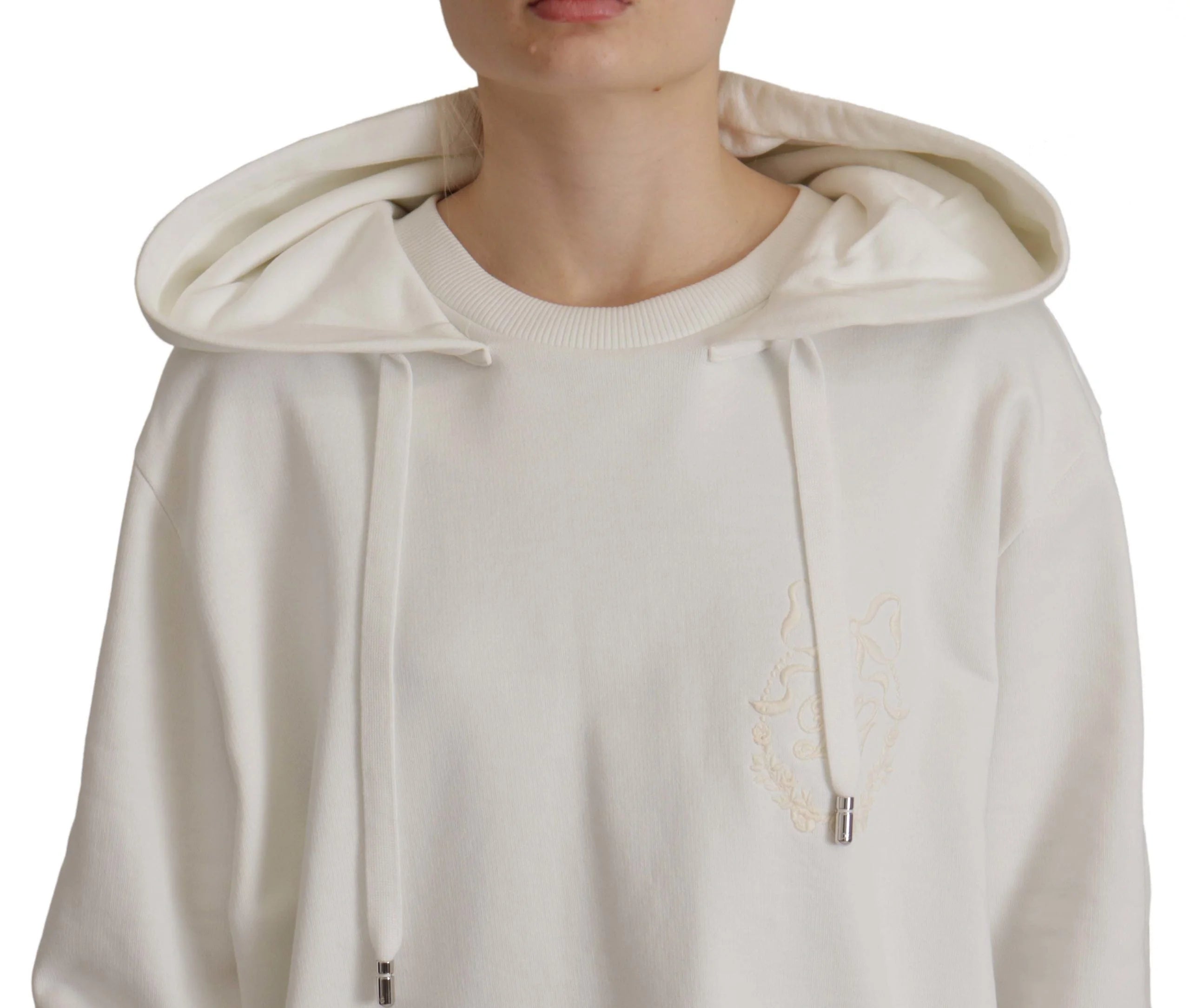 Dolce & Gabbana White Hoodie Pullover Embroidered Sweater - IT40|S - Hoodies