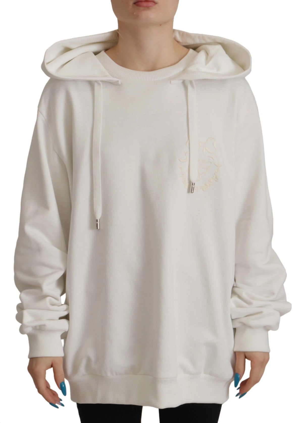 Dolce & Gabbana White Hoodie Pullover Embroidered Sweater - IT40|S - Hoodies