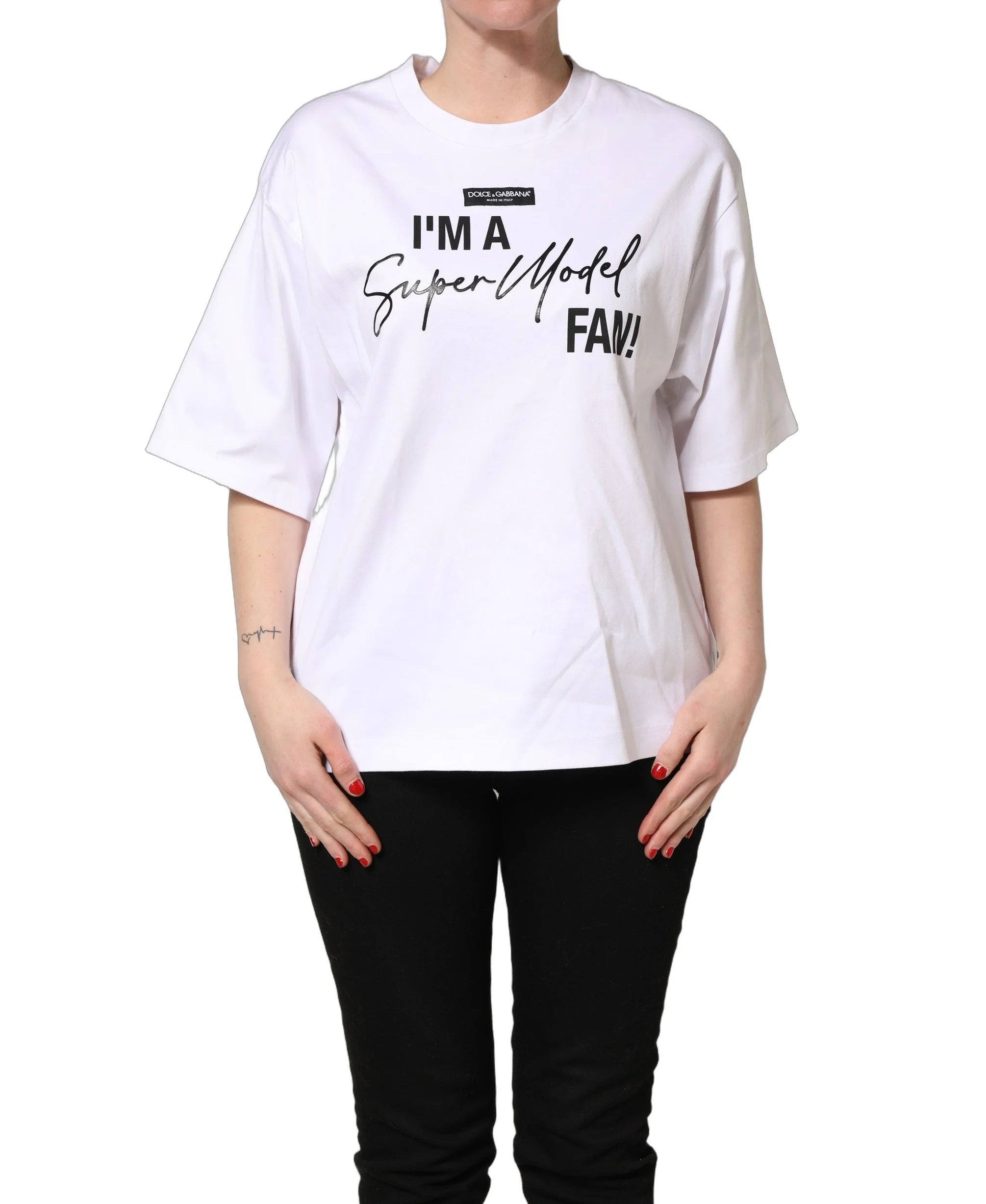 Dolce & Gabbana White I’m A Super Model Fan Print Jersey T-shirt - IT46|XL