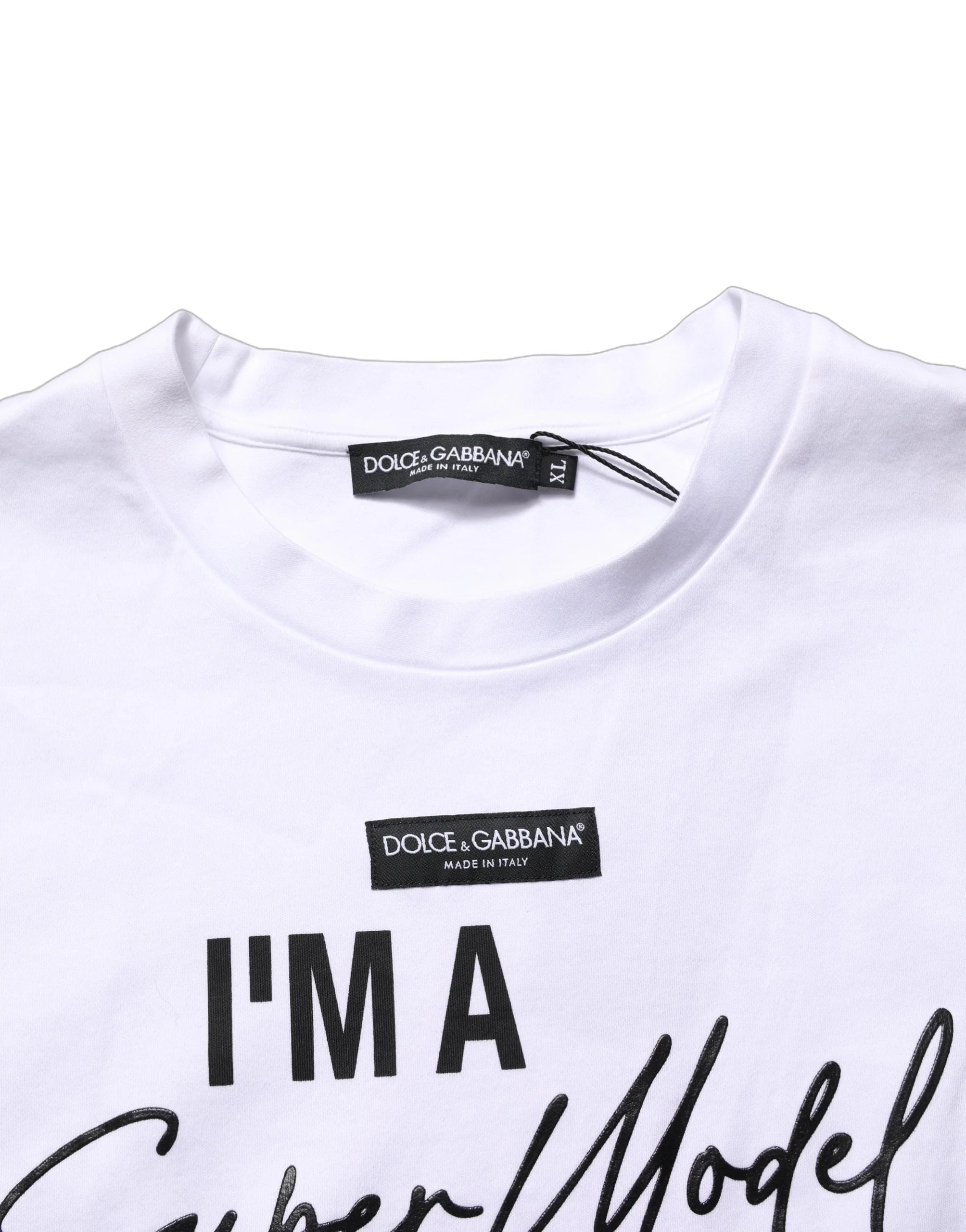 Dolce & Gabbana White I’m A Super Model Fan Print Jersey T-shirt - IT46|XL