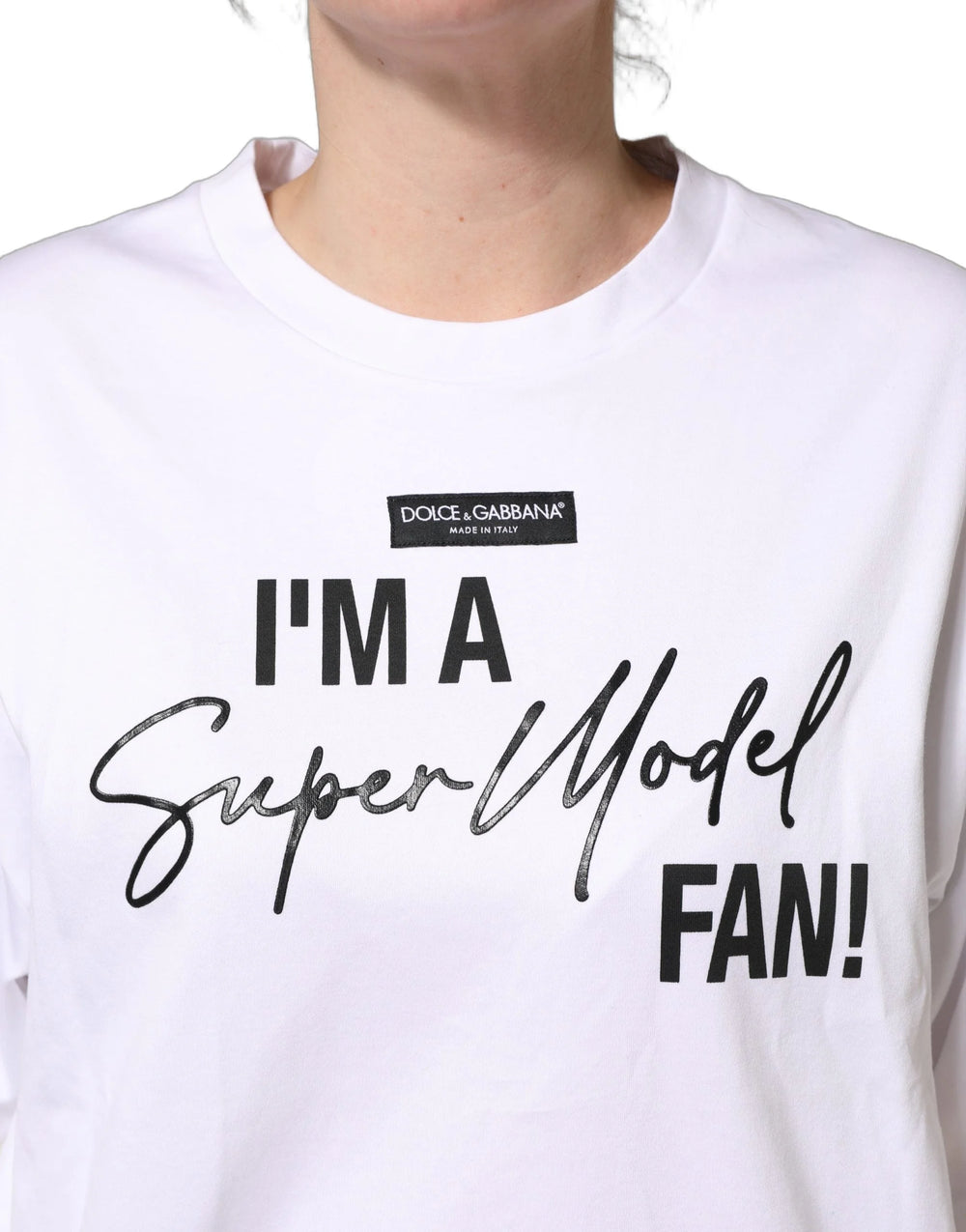 Dolce & Gabbana White I’m A Super Model Fan Print Jersey T-shirt - IT46|XL