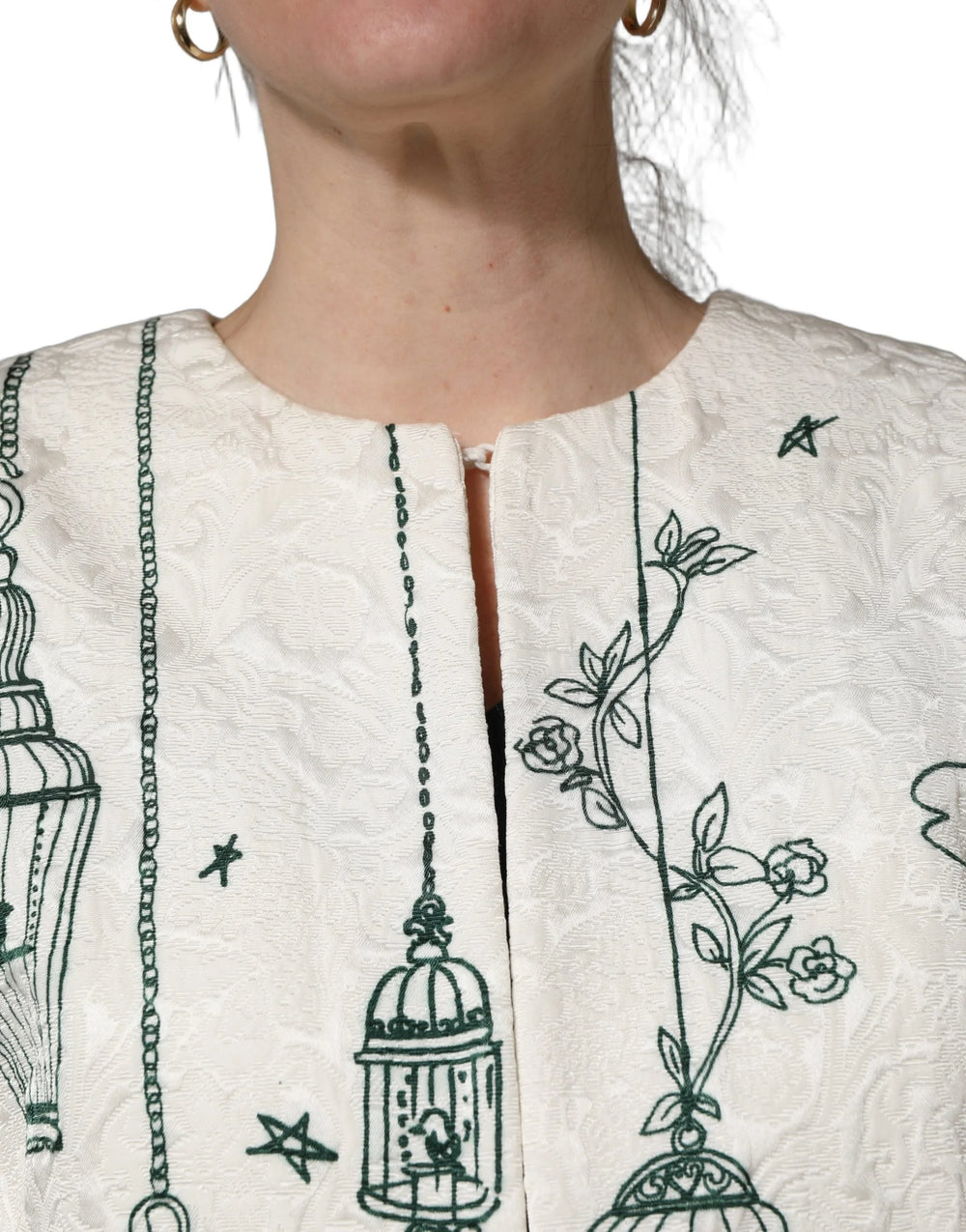 Dolce & Gabbana White Jacquard Garden Print Coat Jacket - IT38 | XS