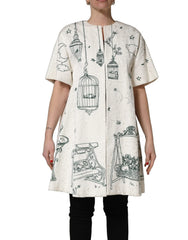 Dolce & Gabbana White Jacquard Garden Print Coat Jacket - IT38 | XS