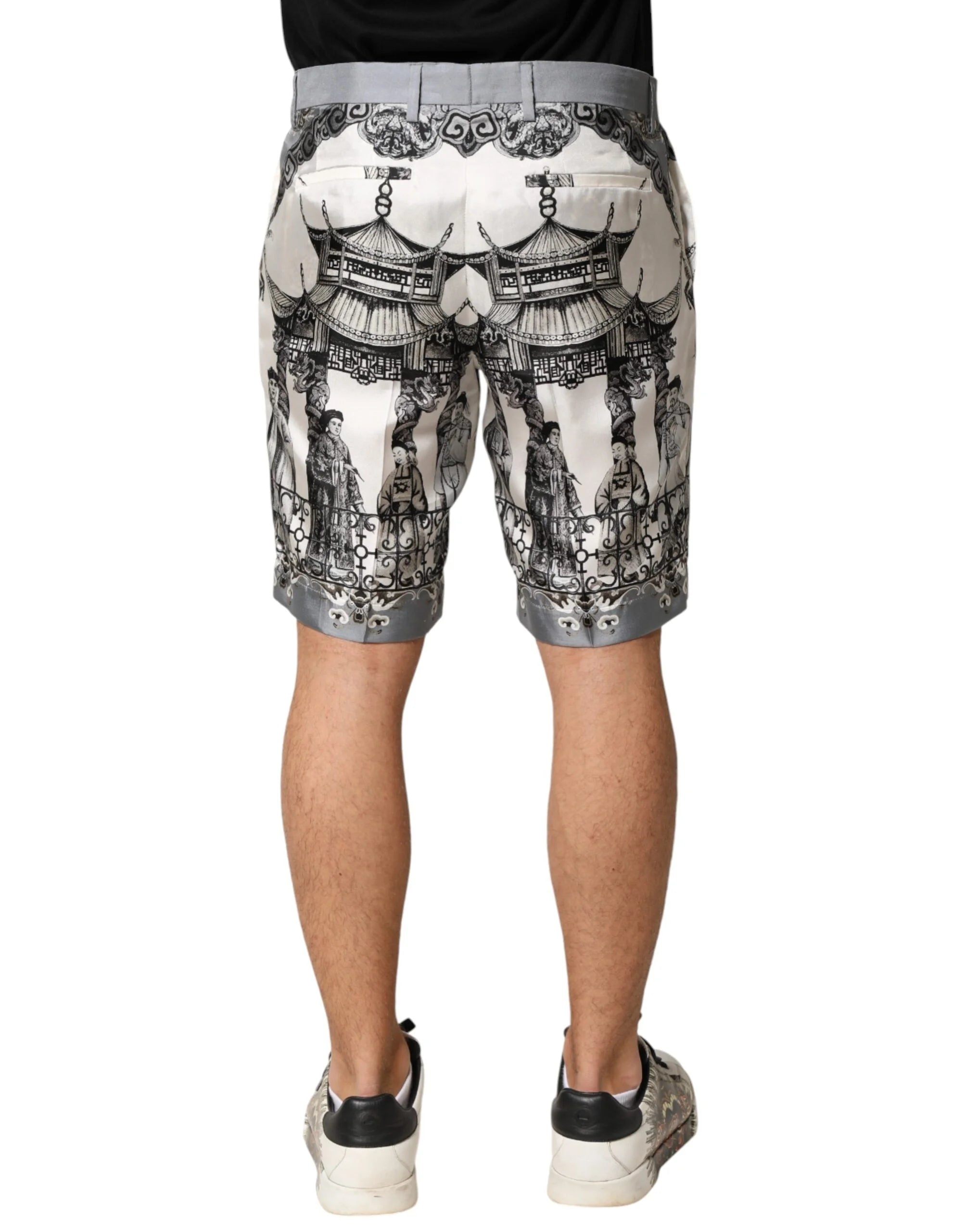 Dolce & Gabbana White Japanese Asian Print Silk Bermuda Shorts - IT46 | S