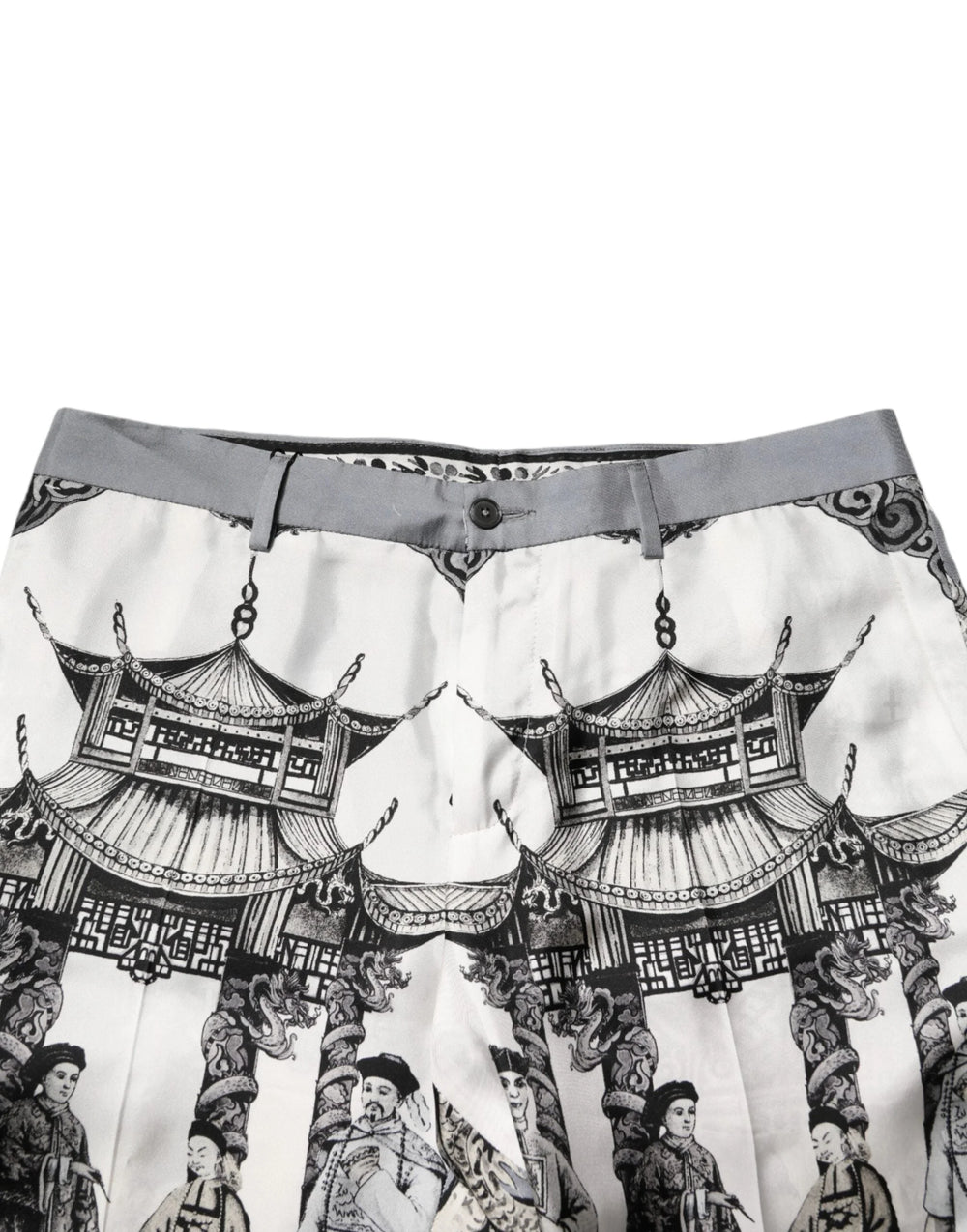 Dolce & Gabbana White Japanese Asian Print Silk Bermuda Shorts - IT46 | S