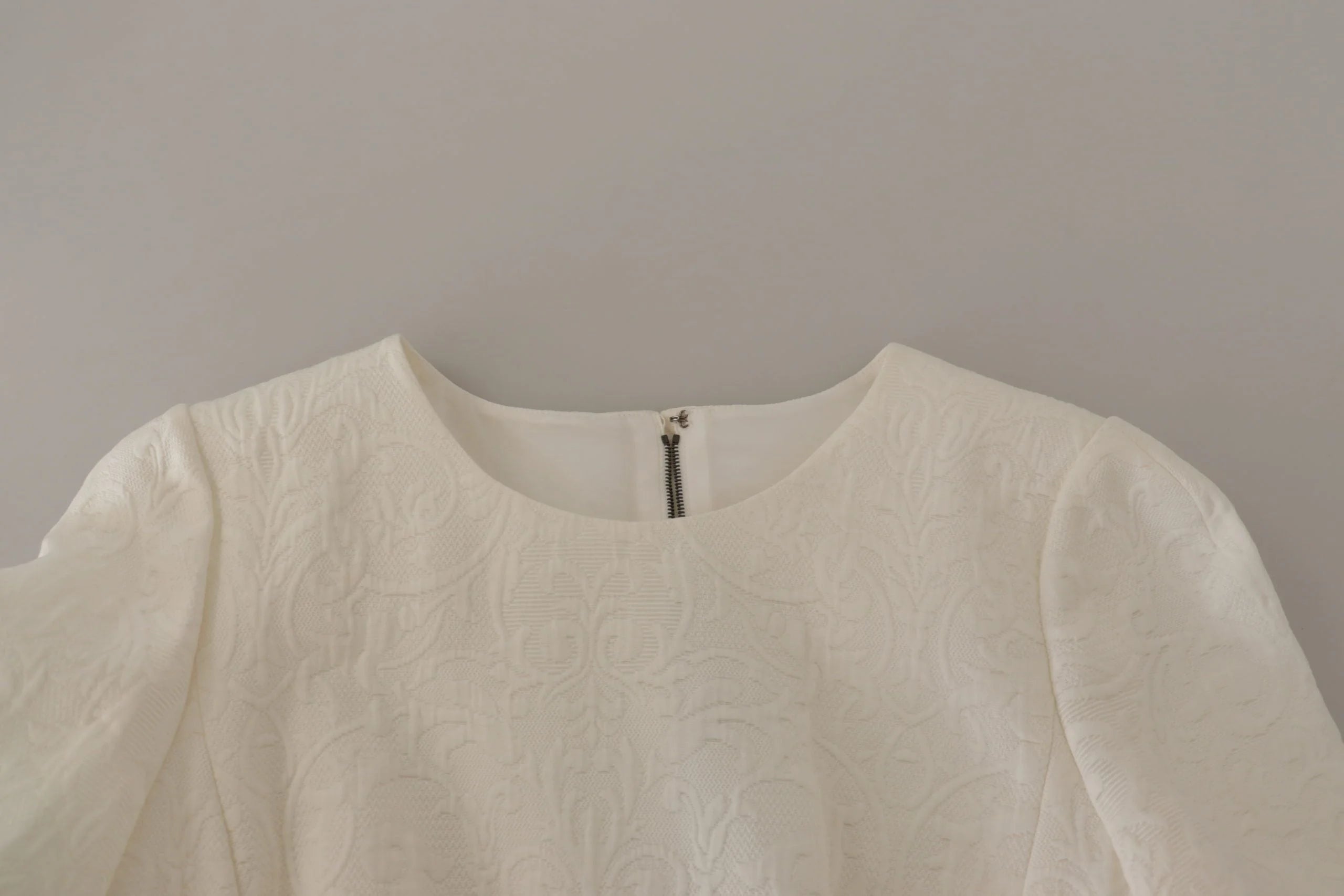 Dolce & Gabbana White Jaquard Midi Floral Sheath Brocade Dress - Dresses