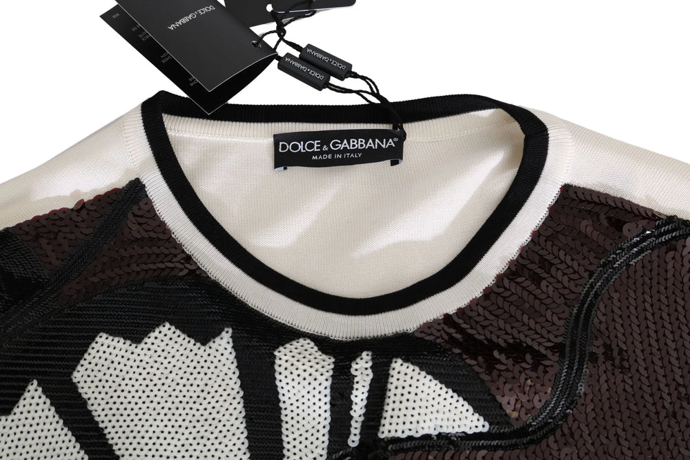Dolce & Gabbana White Jazz Sequined Guitar Pullover Top Sweater - Sweaters
