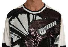 Dolce & Gabbana White Jazz Sequined Guitar Pullover Top Sweater - Sweaters