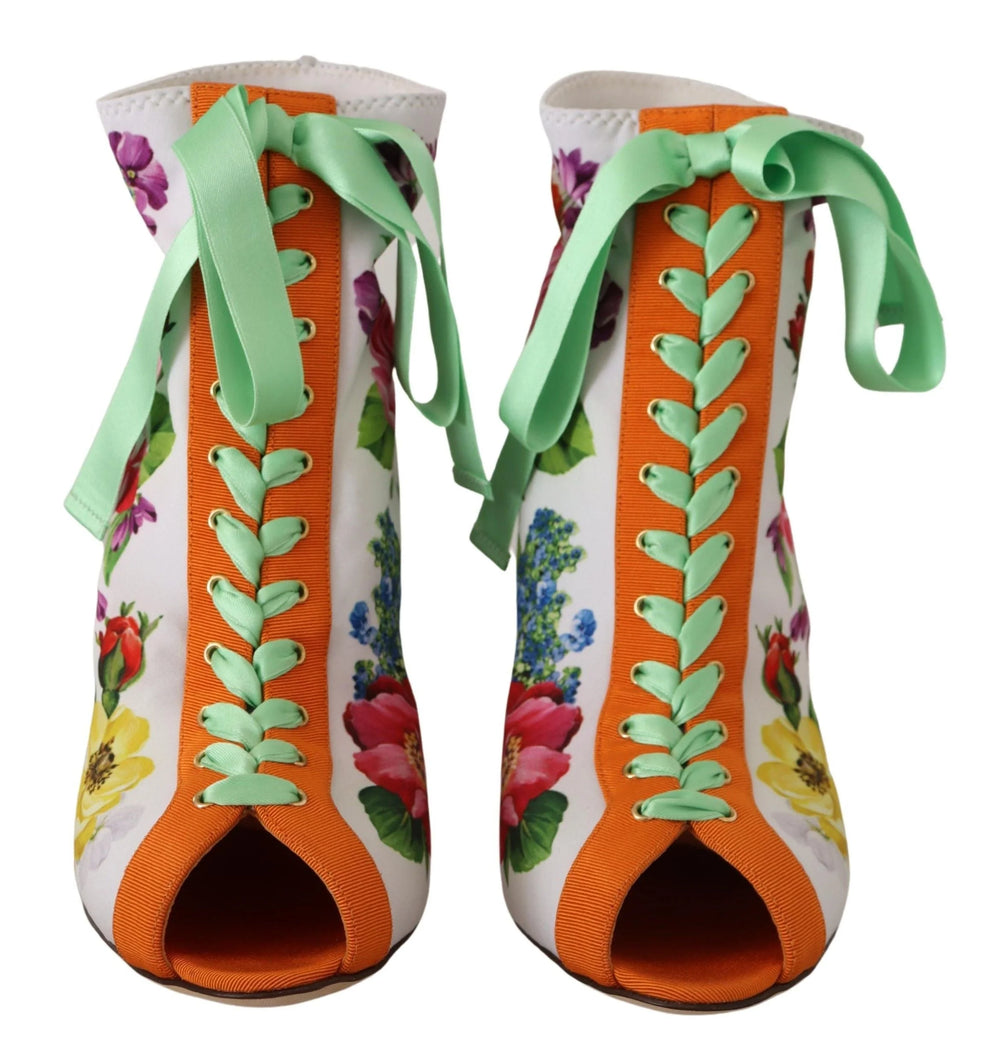 Dolce & Gabbana White Jersey Stretch Boots Open Toes Heels Shoes - Boots