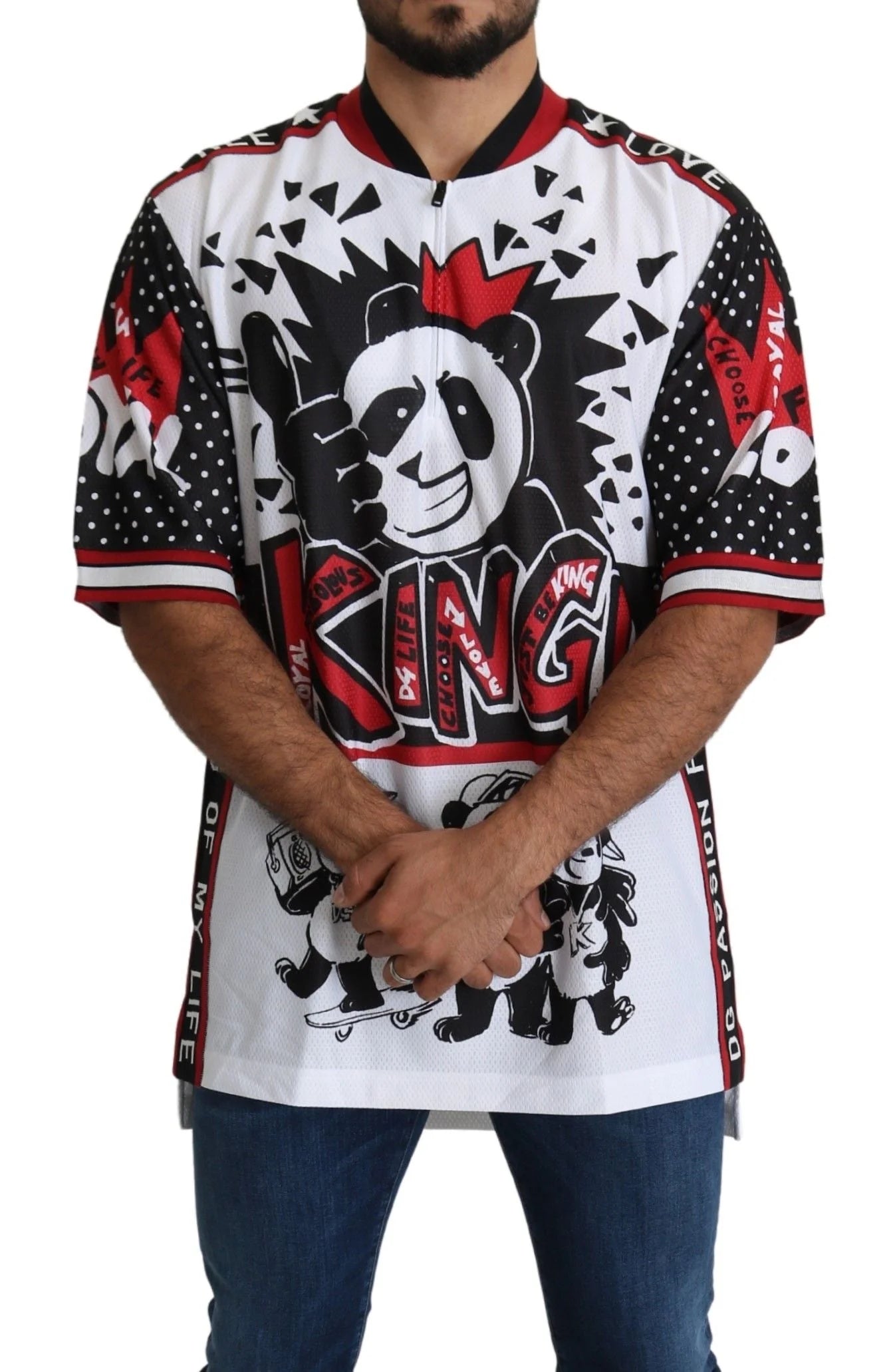 Dolce & Gabbana White King Panda Top Polyester Mens T-shirt - IT46 | S - T-Shirts