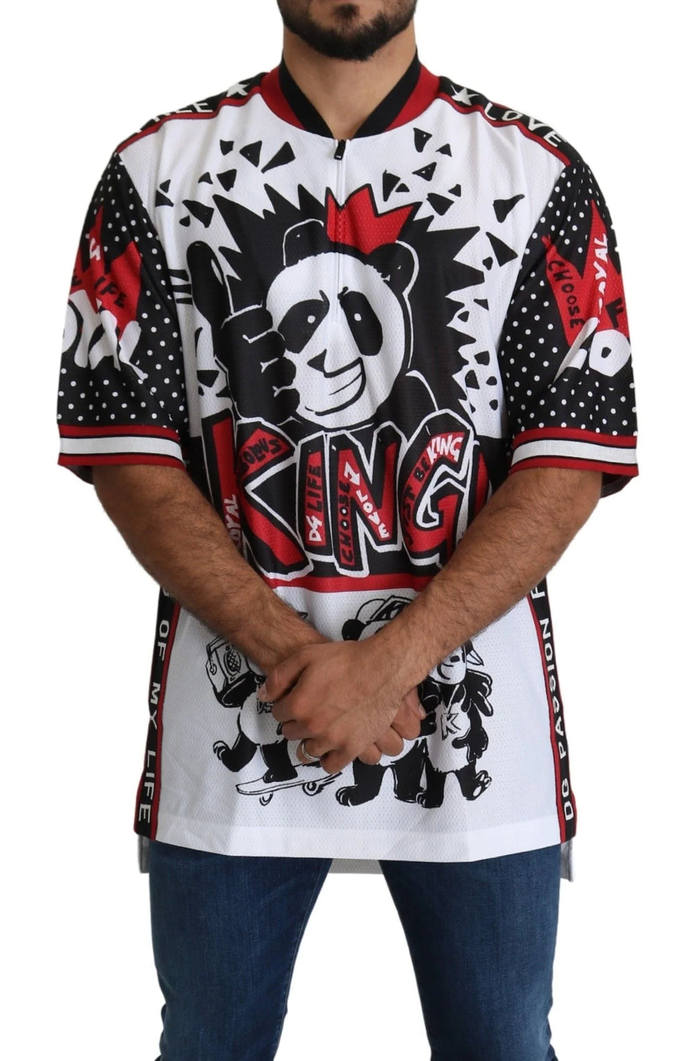 Dolce & Gabbana White King Panda Top Polyester Mens T-shirt - IT46 | S - T-Shirts