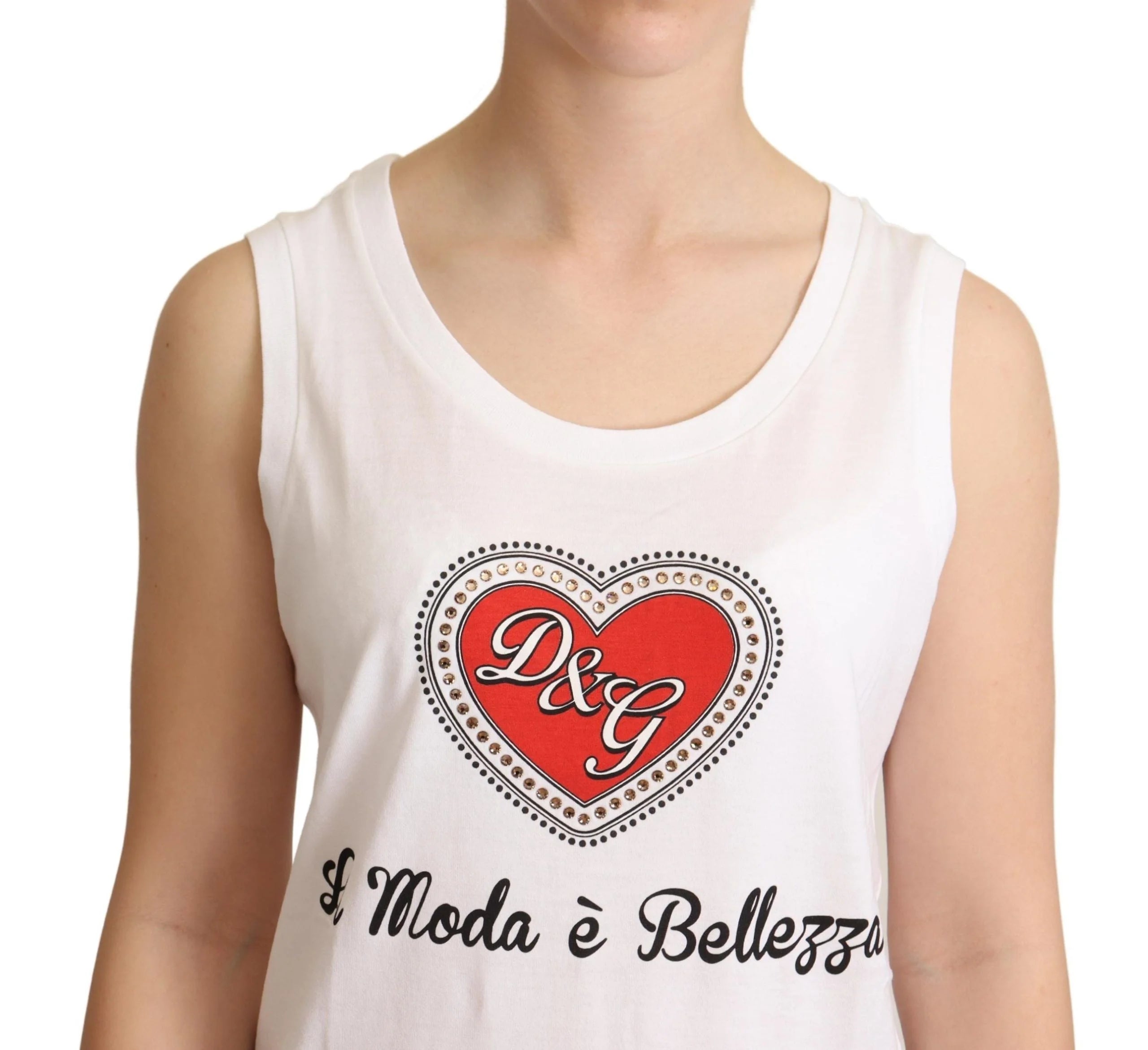 Dolce & Gabbana White La Moda Crystal Tank Top T-shirt - IT36|XXS - Tank Tops