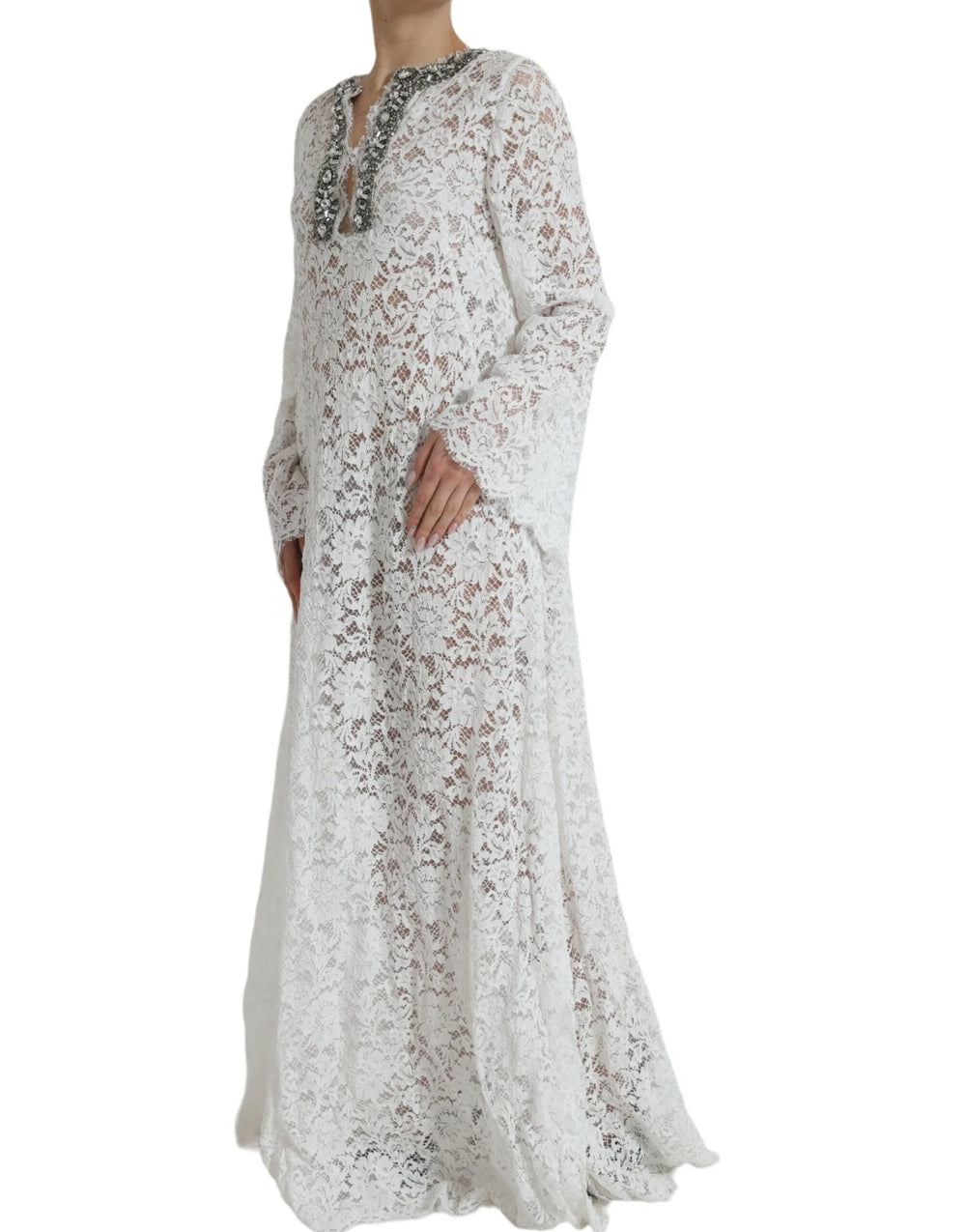 Dolce & Gabbana White Lace Crystal Embellished Shift Dress - IT42|M - Dresses