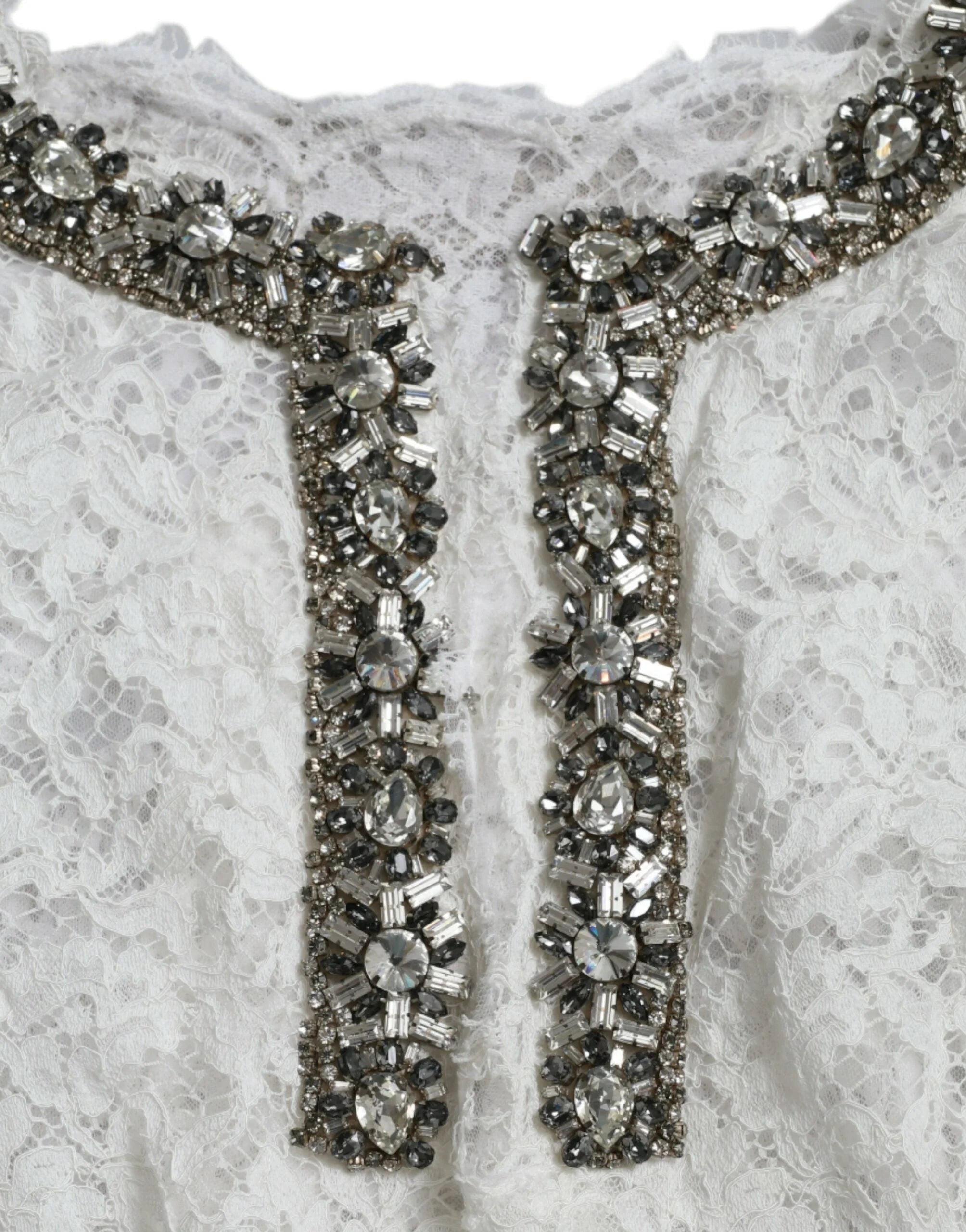Dolce & Gabbana White Lace Crystal Embellished Shift Dress - IT42|M - Dresses