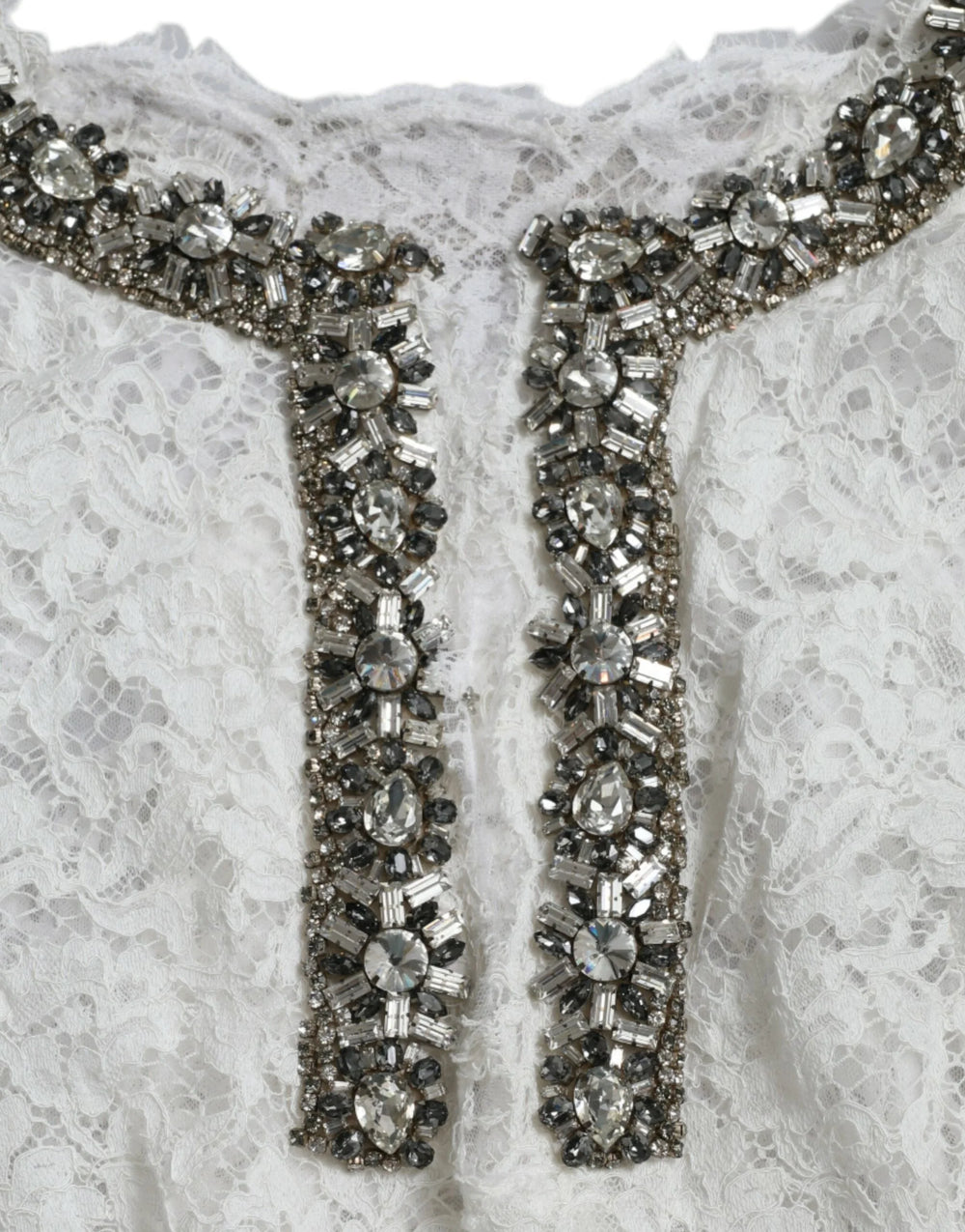Dolce & Gabbana White Lace Crystal Embellished Shift Dress - IT42|M - Dresses