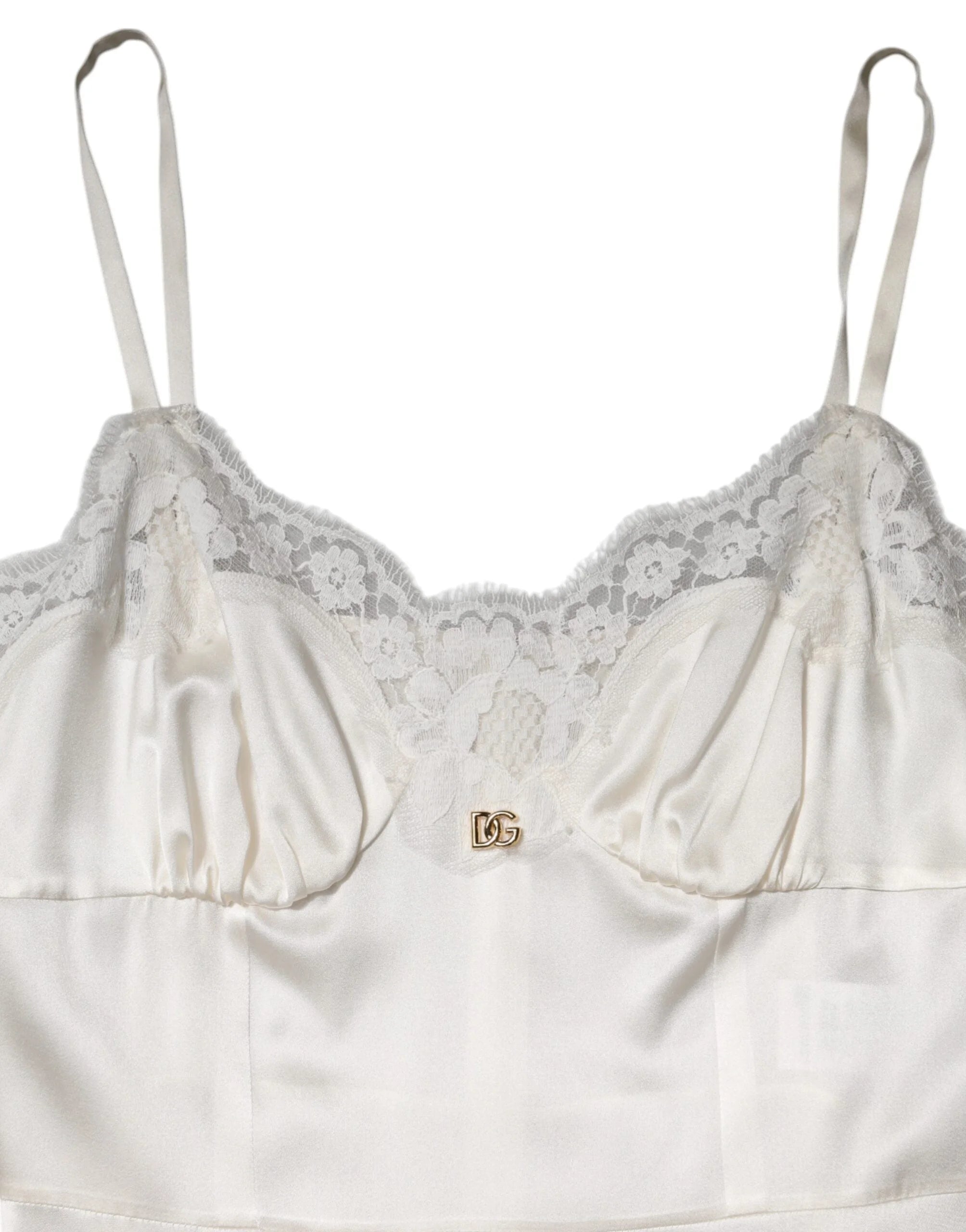 Dolce & Gabbana White Lace DG Logo Silk Dress Sleepwear - IT46|XL - Nightgowns
