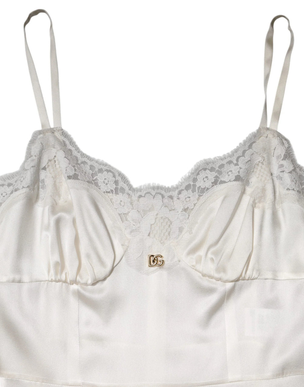 Dolce & Gabbana White Lace DG Logo Silk Dress Sleepwear - IT46|XL - Nightgowns