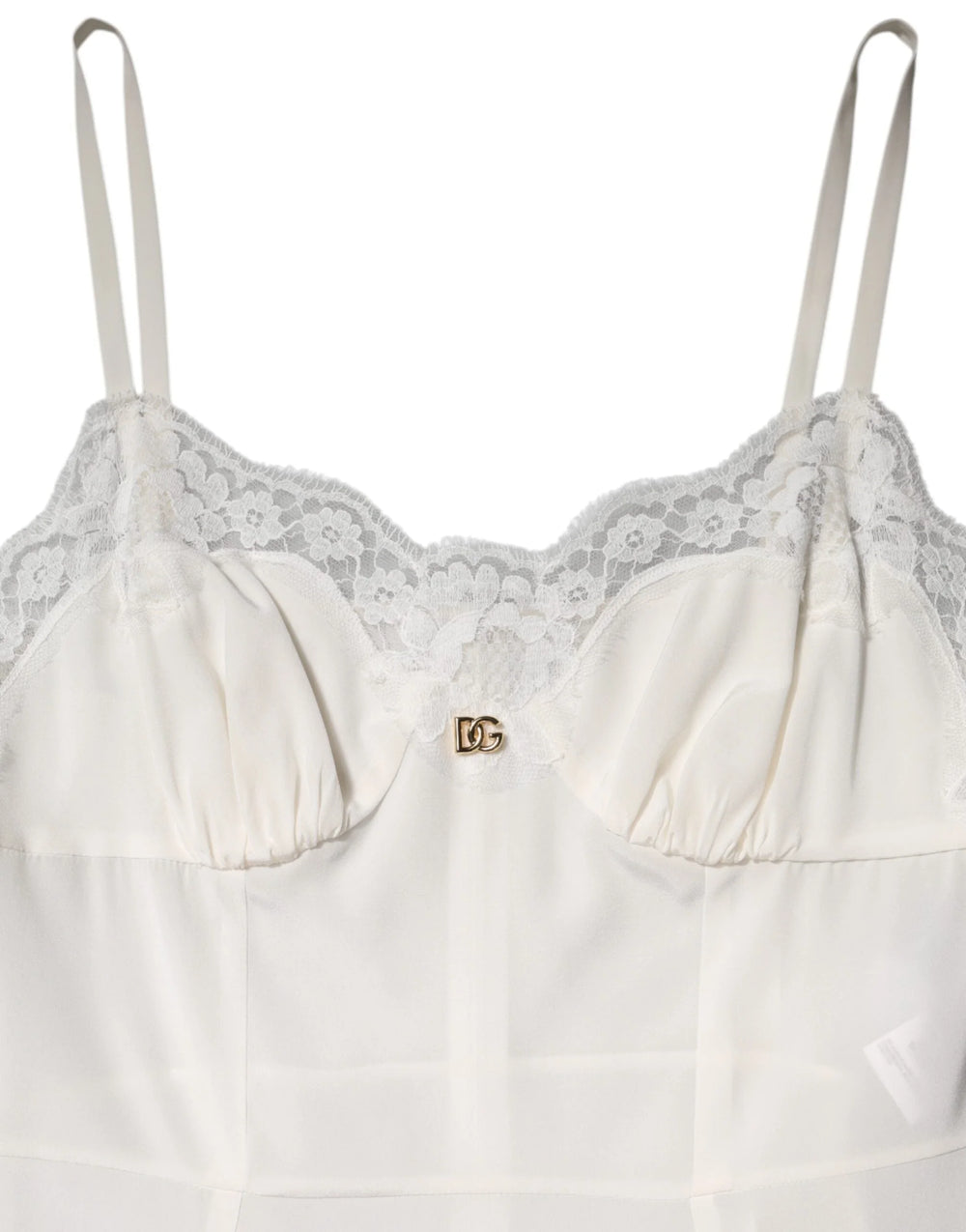 Dolce & Gabbana White Lace DG Logo Silk Dress Sleepwear - Nightgowns