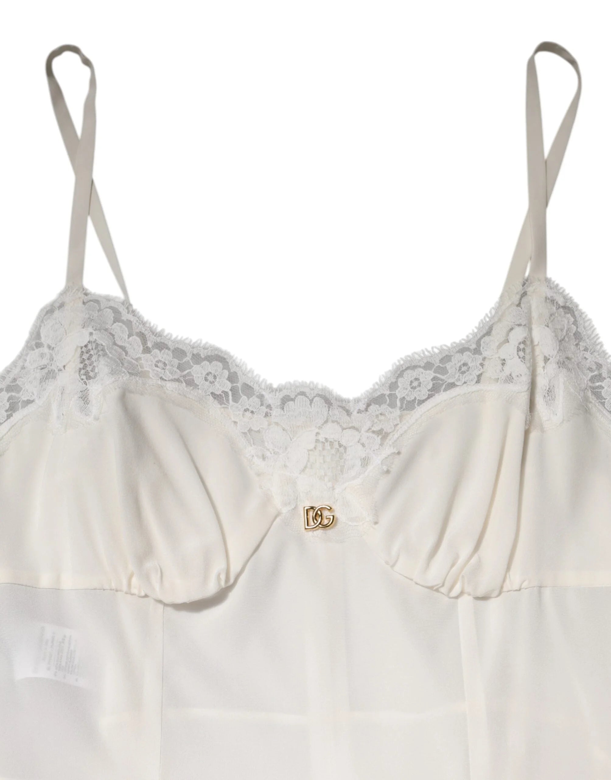Dolce & Gabbana White Lace Gold DG Logo Silk Dress Sleepwear - Nightgowns